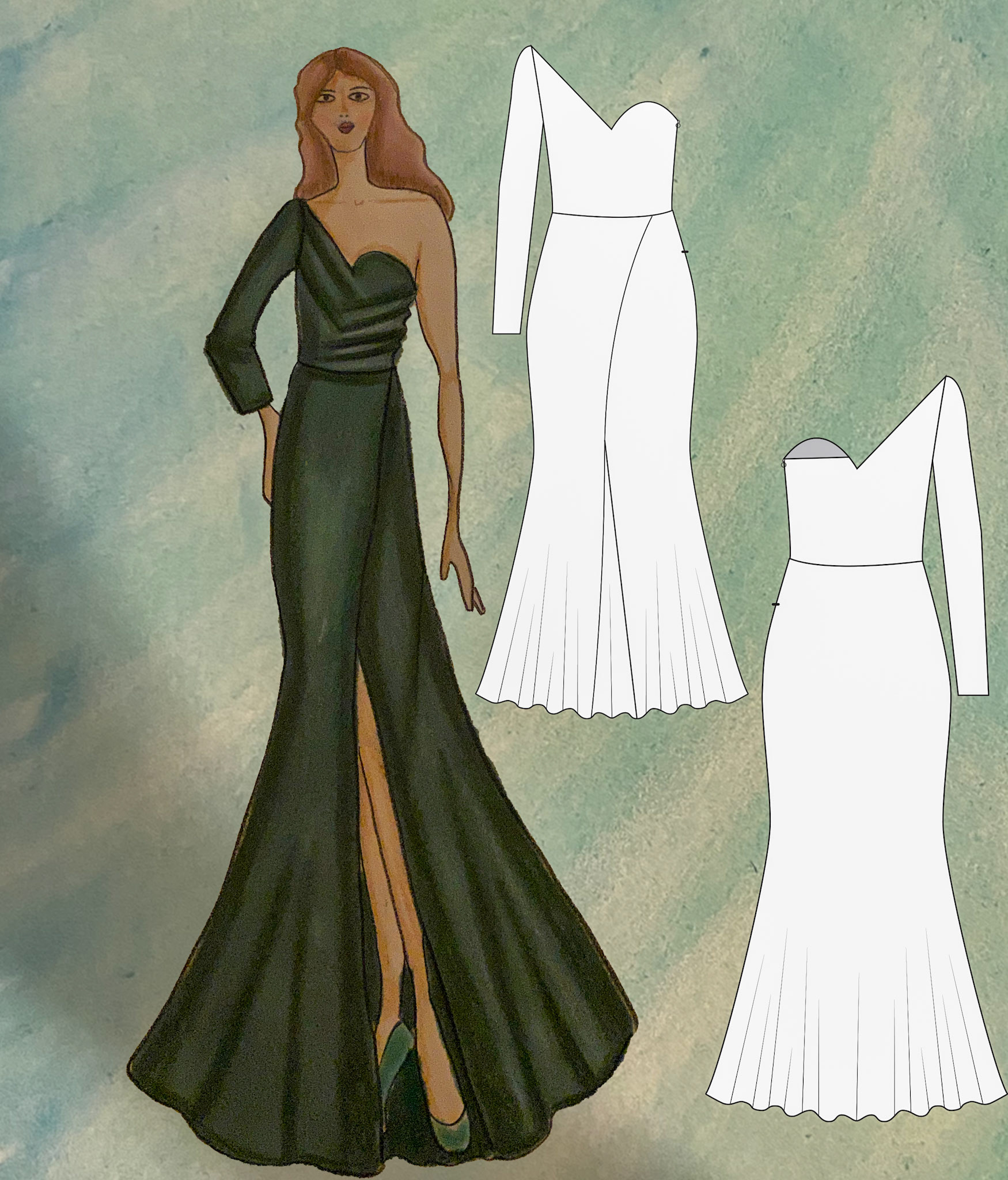 One sleeve slit evening gown