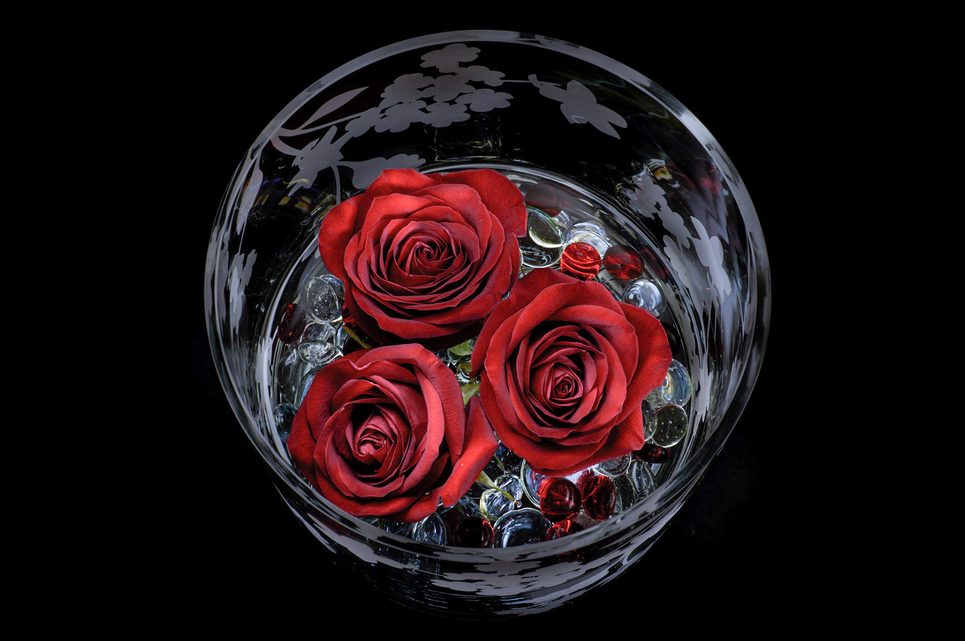 Light painting of 3 roses in a vase