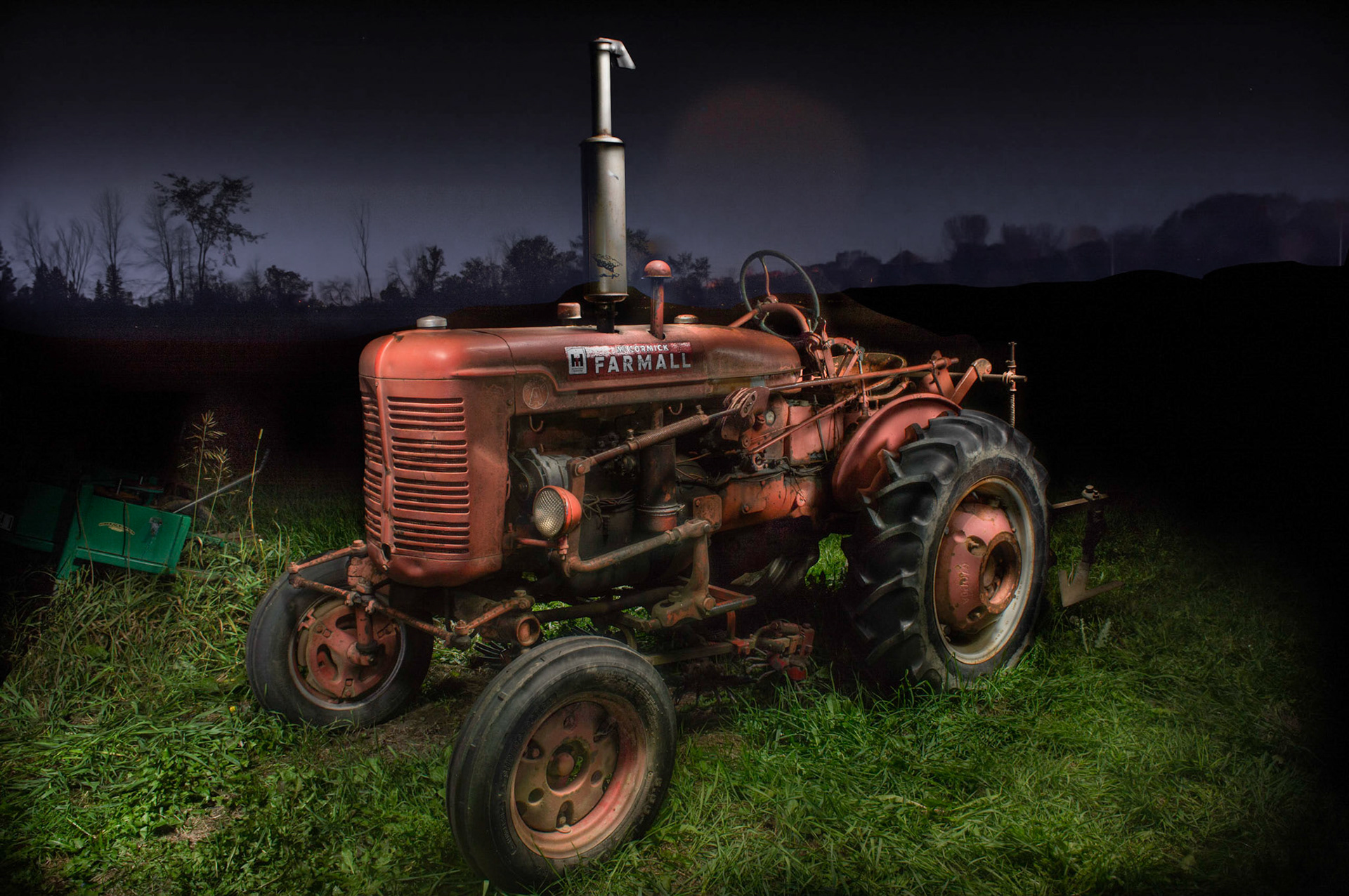 Light Painting of an old tractor in a field