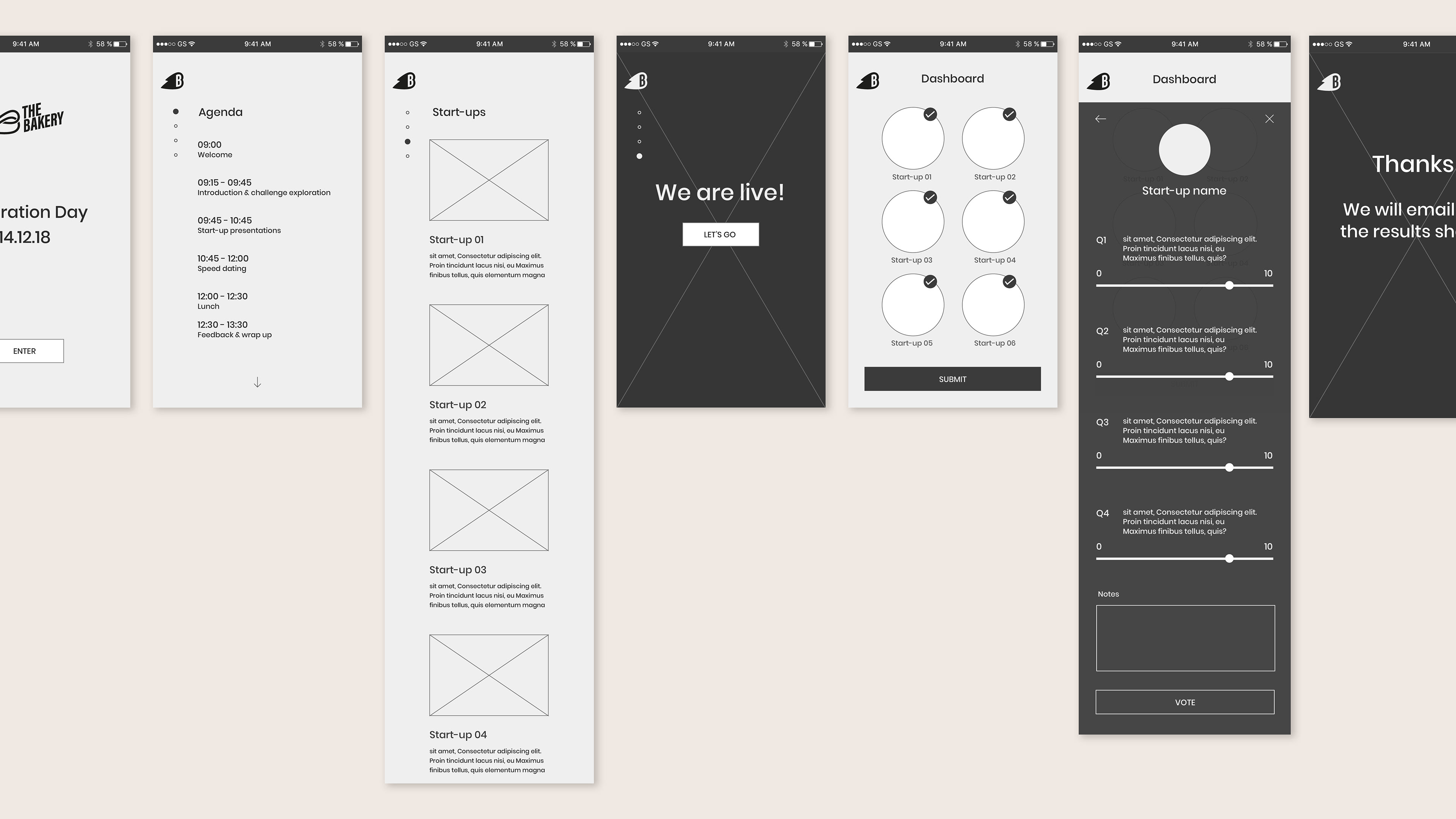 Wireframes for The Bakery Loop