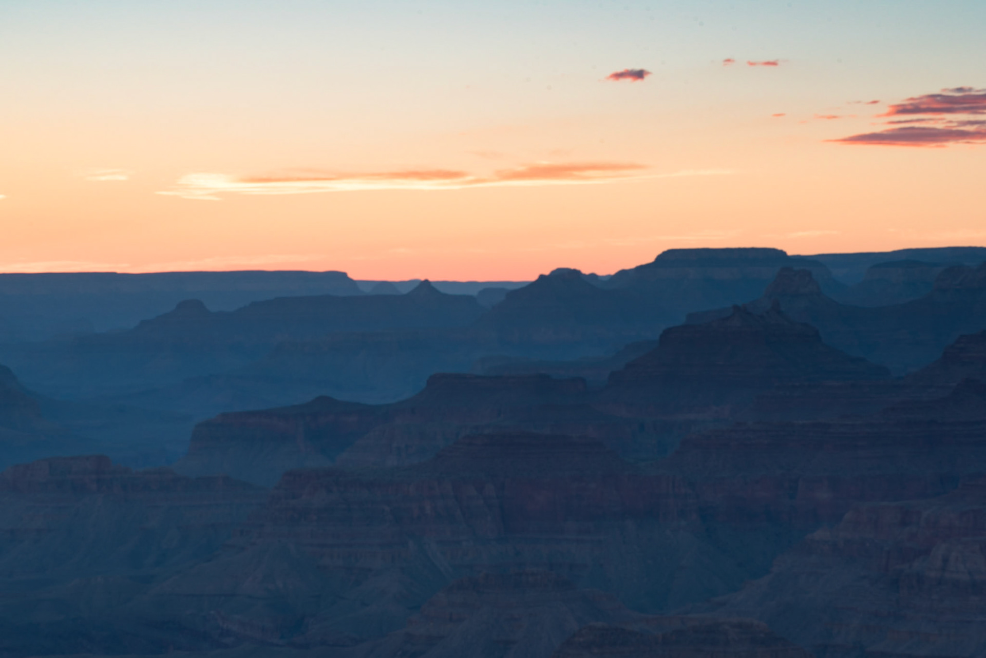 Warm hues after the sun drops below the horizon, Grand Canyon, Arizona