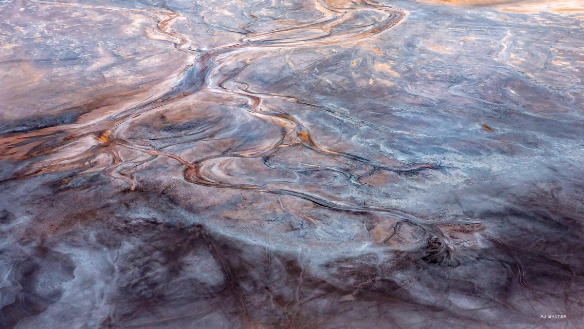 Fine art l;andscape aerial image of salt flow patterns in Lake Amadeus, Northern Territories, Australia by AJ Baxter