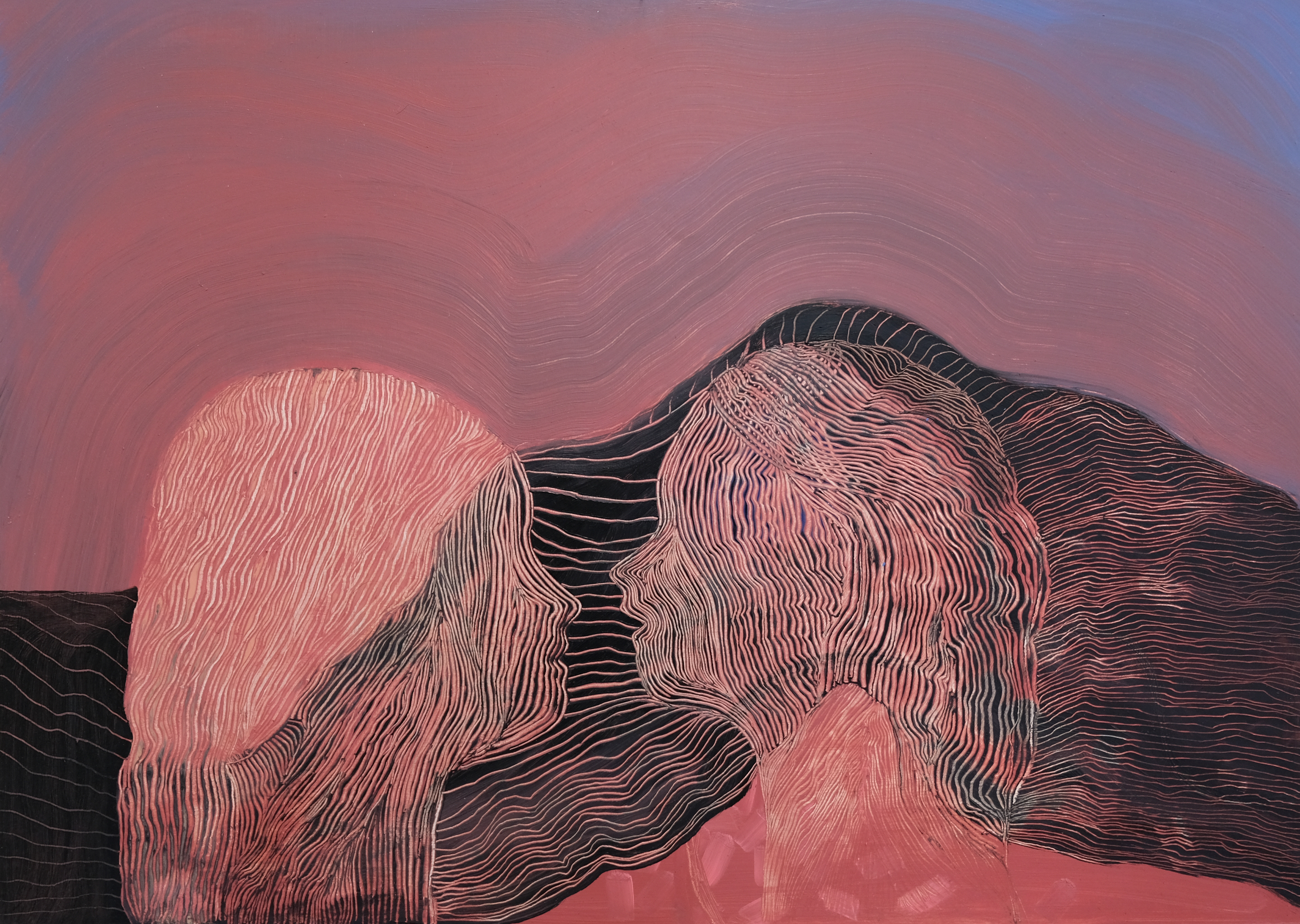 Respirer ensemble (2020), oil on board, 50 x 70 cm