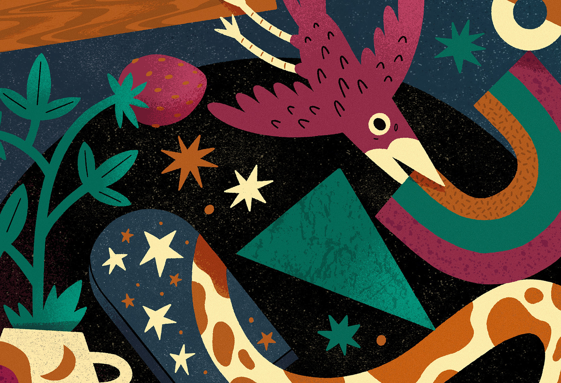 Closeup detail image of illustration by Emilee Beeson for The Revival Boutique Hotel in Baltimore.