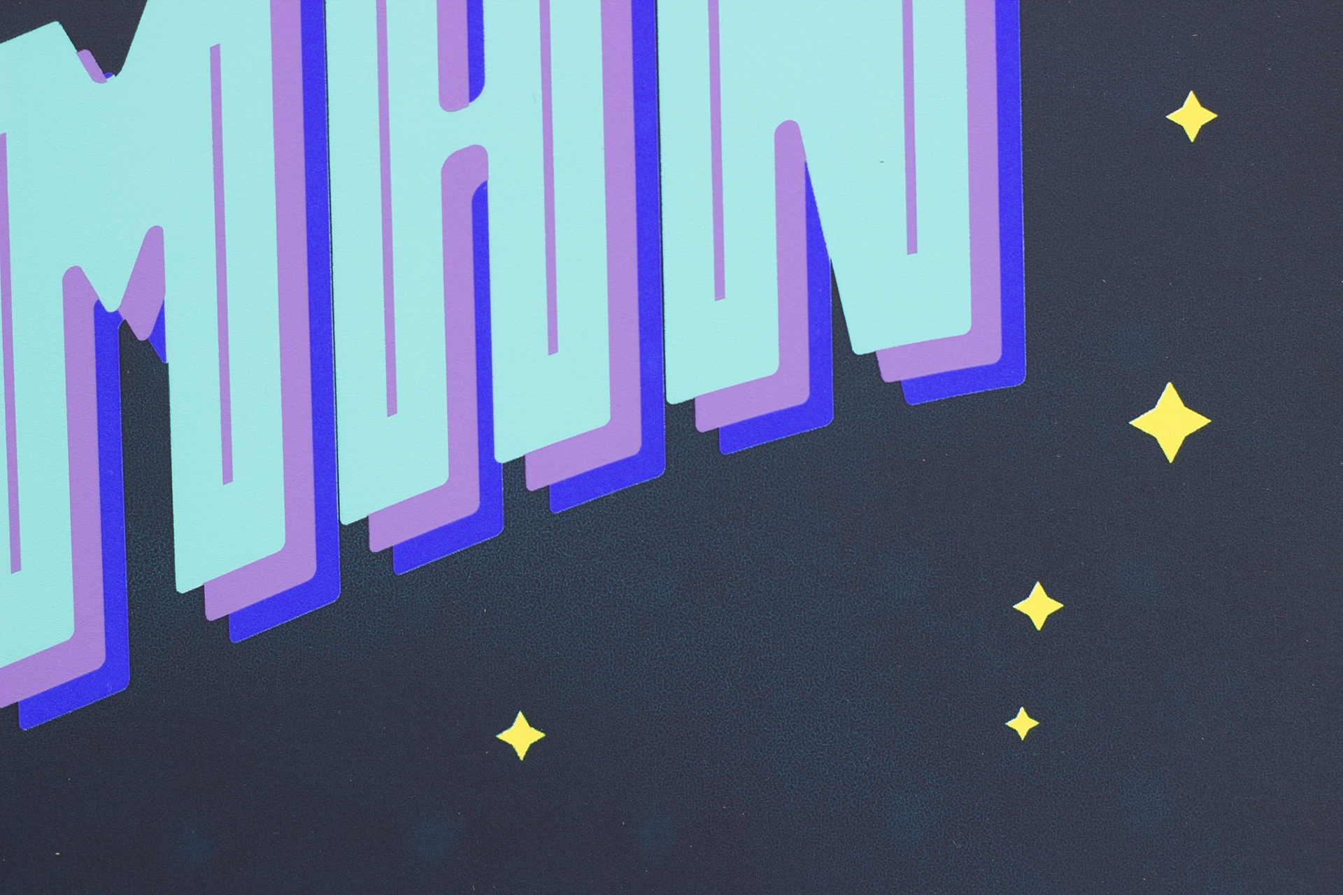 OH MAN by Alexa Van Der Wyst (@vanderwyst.design). 5 colour screen print on 130lb uncoated card. Size 10" x 10".