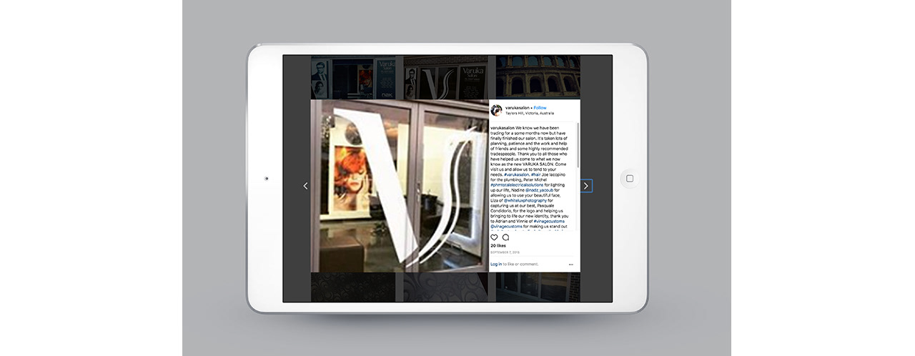 Varuka Salon identity signage