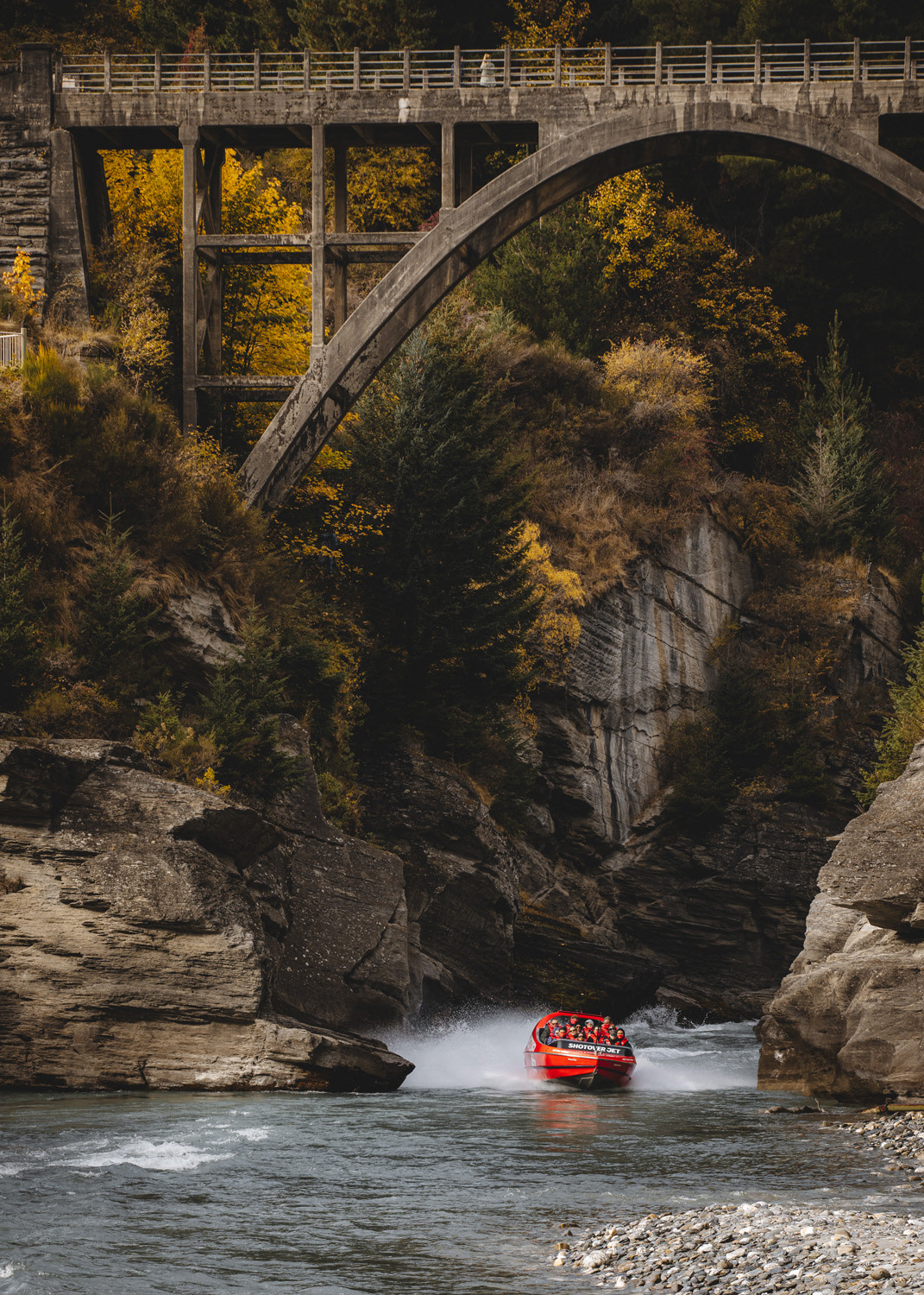 An iconic view of Queenstown's Shotover Jetboat