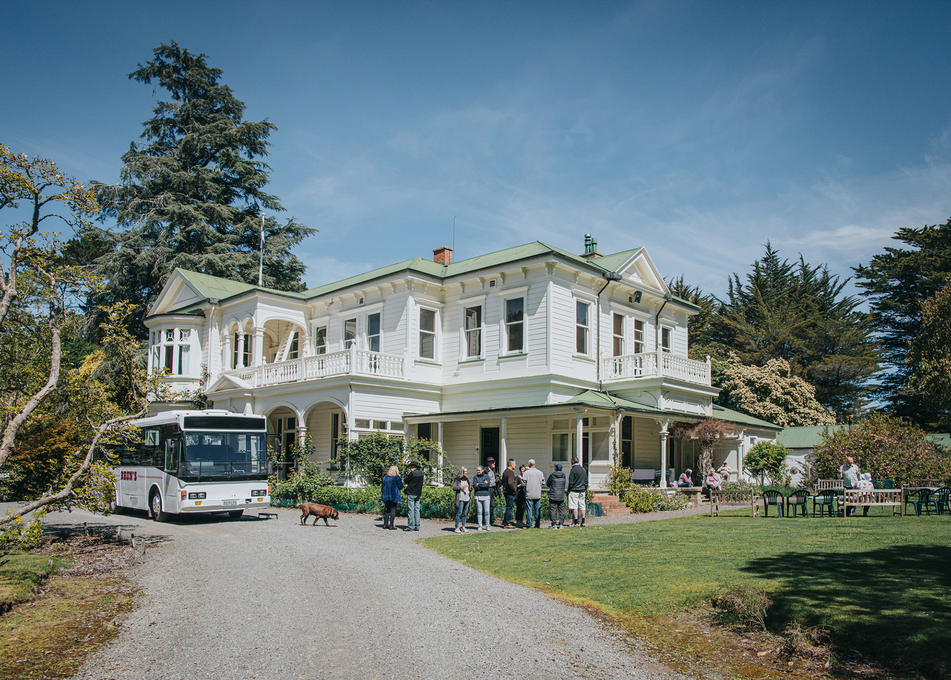 The tour bus outside Gwavas Homestead