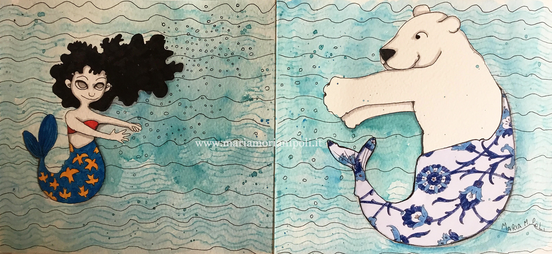 Mari&Rocco - Sireni - mixed media su carta