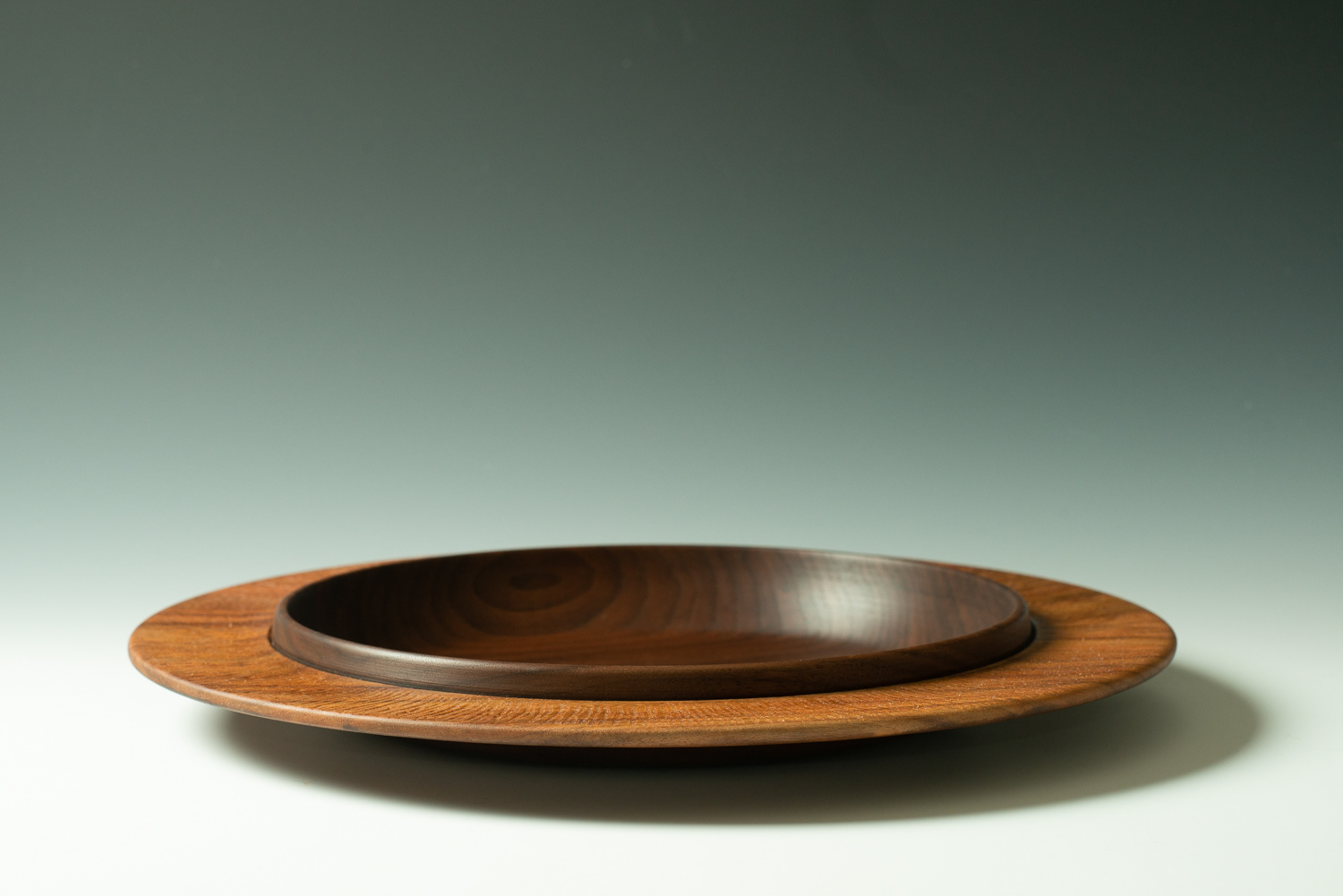 Large Walnut serving platter - bleached and carved rim - 16 1/2" x 2" $225