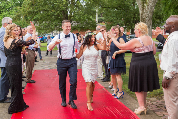 Jason and Annette Silva are greeted by friends and relatives.