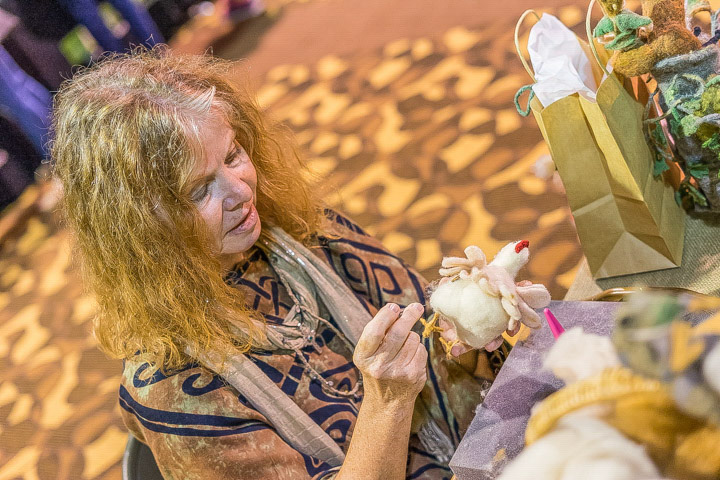 Artisan Kim Mulbacher of HeirloomCroft Art in Wool at work.