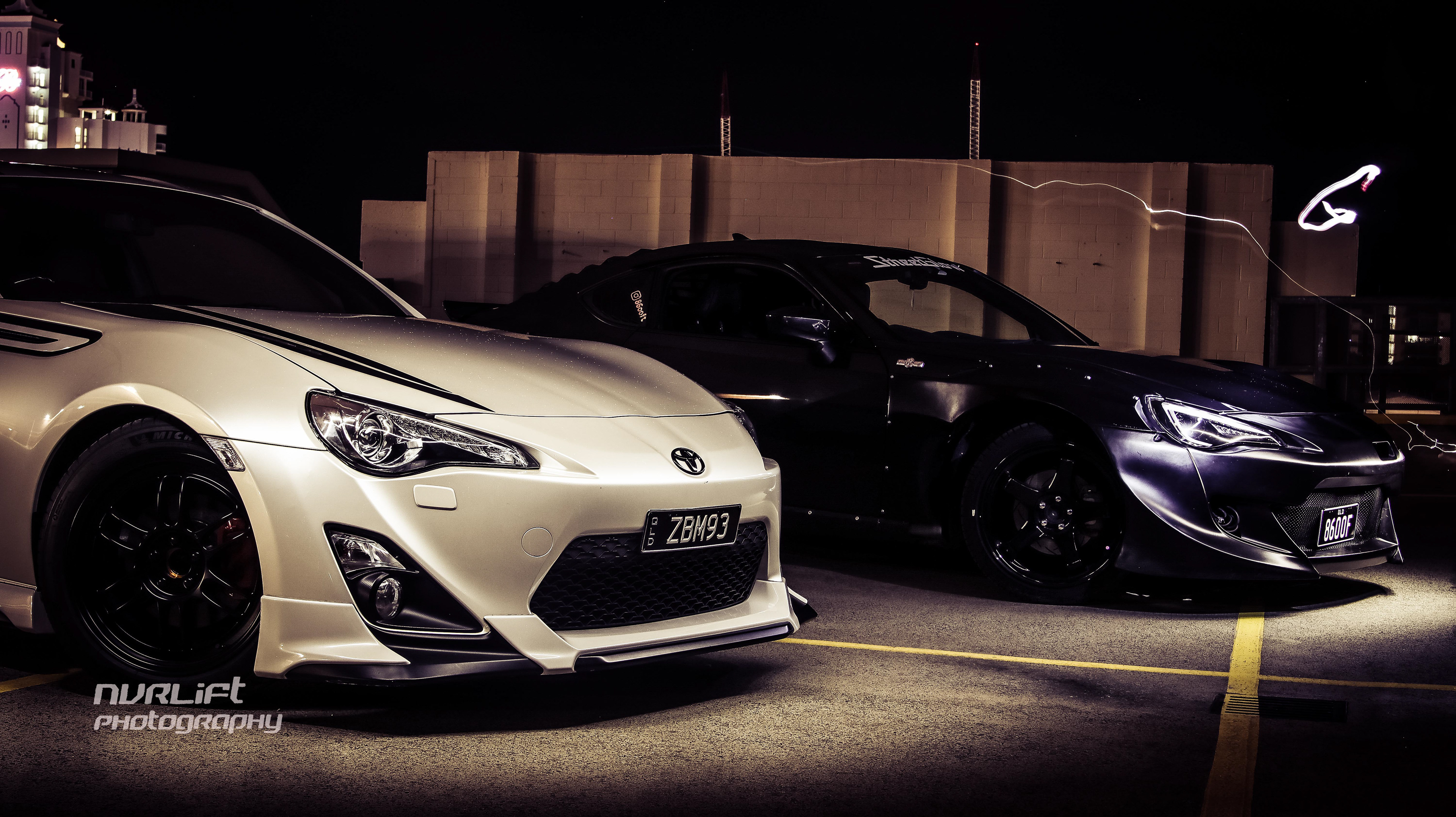 Toyota 86 Blackline Edition and GTS - shot on the rooftop carpark at Pacific Fair Shopping Center in Broadbeach.