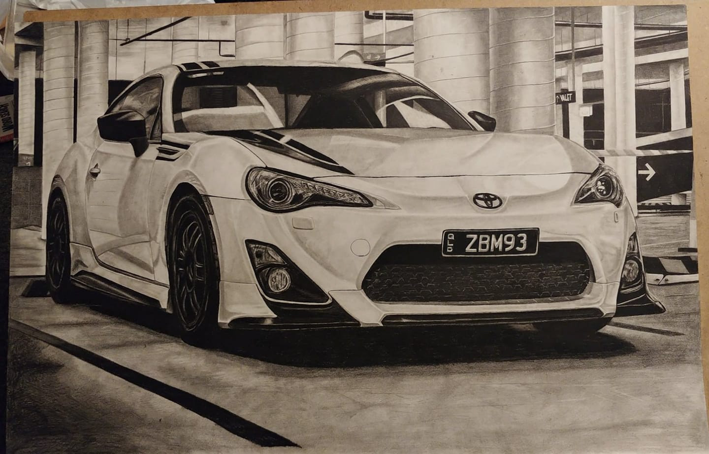 Toyota 86 Blackline Edition - carbon pencil on A1 Cardstock, my own reference photo.