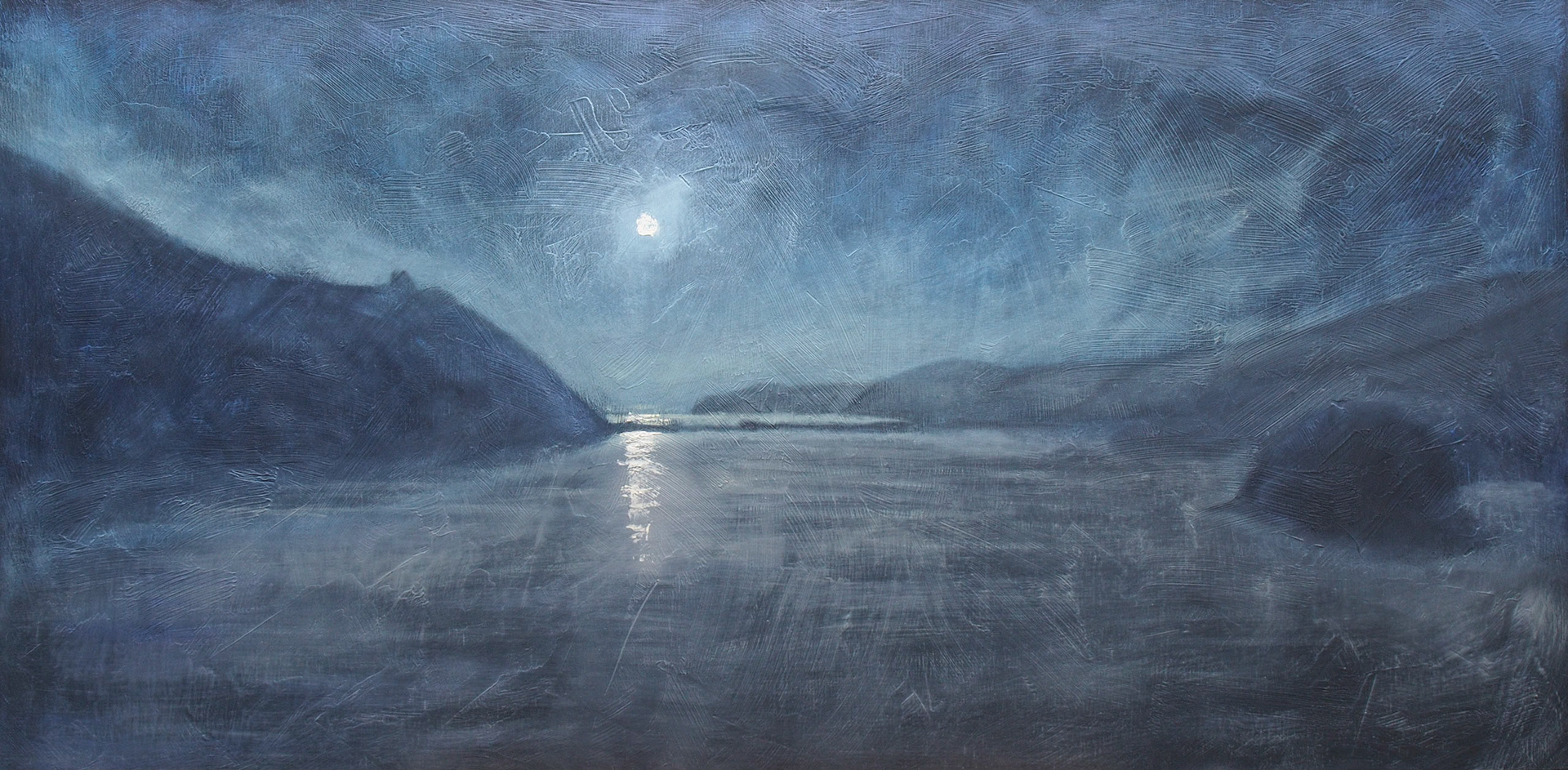 'Delaware Moon'. Oil on Wood 1200x600mm