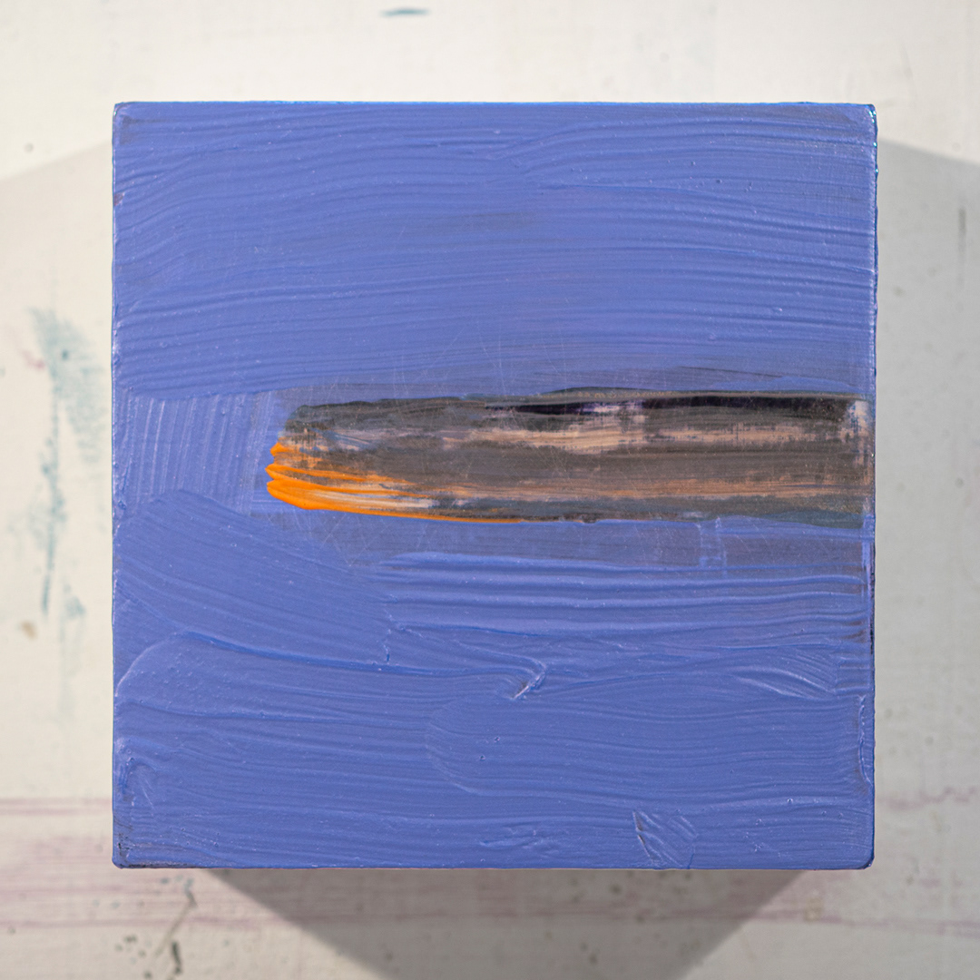 Painted acrylic cloud formation; Orange Nose Cloud. January, 2022. Acrylic and mediums on wood support.