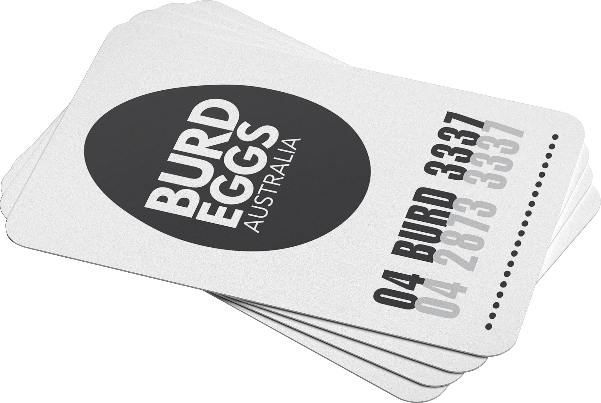 Simple black and white business card design with rounded corners.