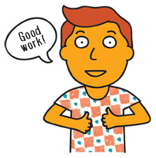 Character feeling happy and encouraging good mental health practices.