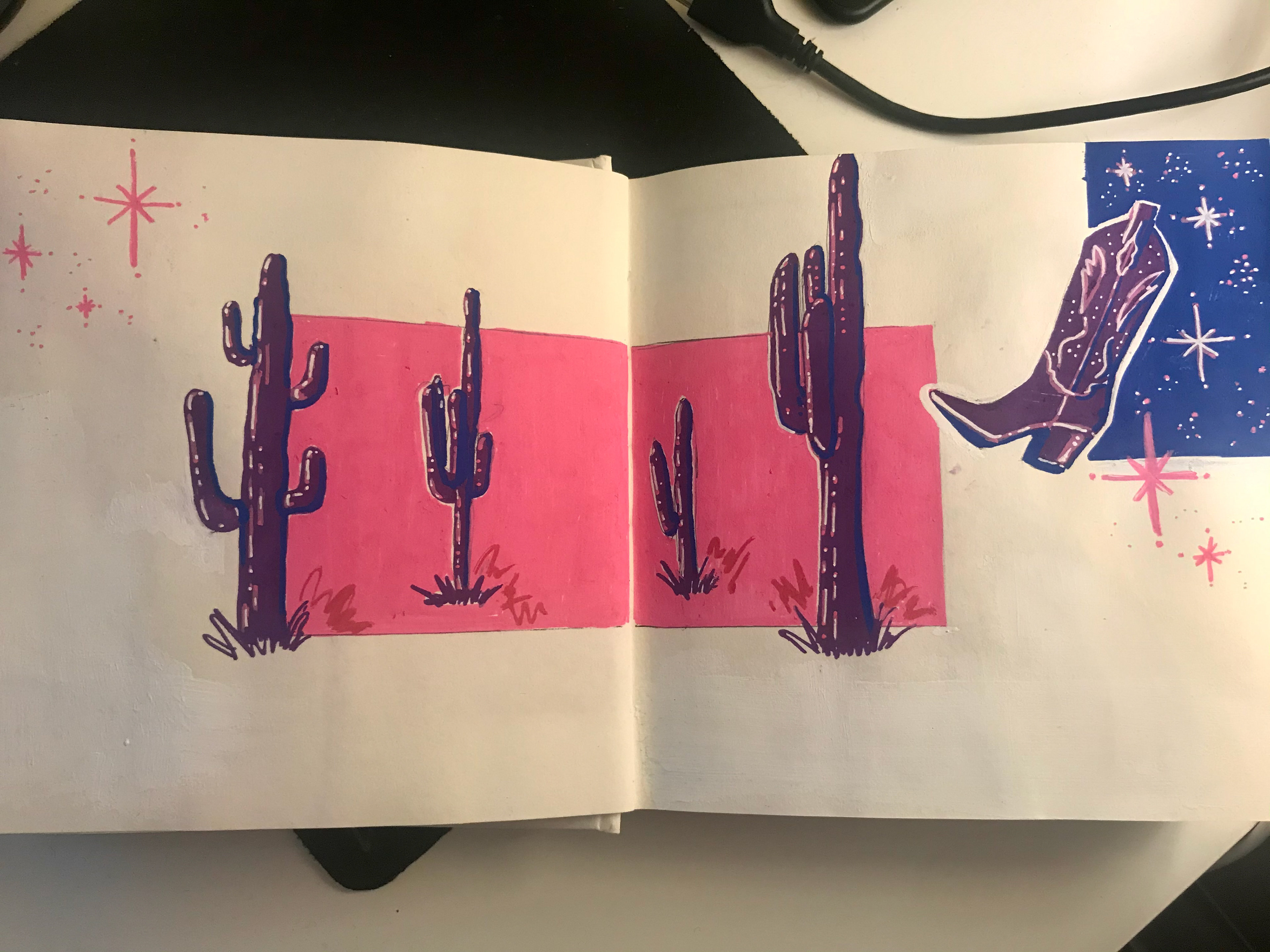 I was inspired by this piece I did in my sketchbook, I especially liked the colour scheme