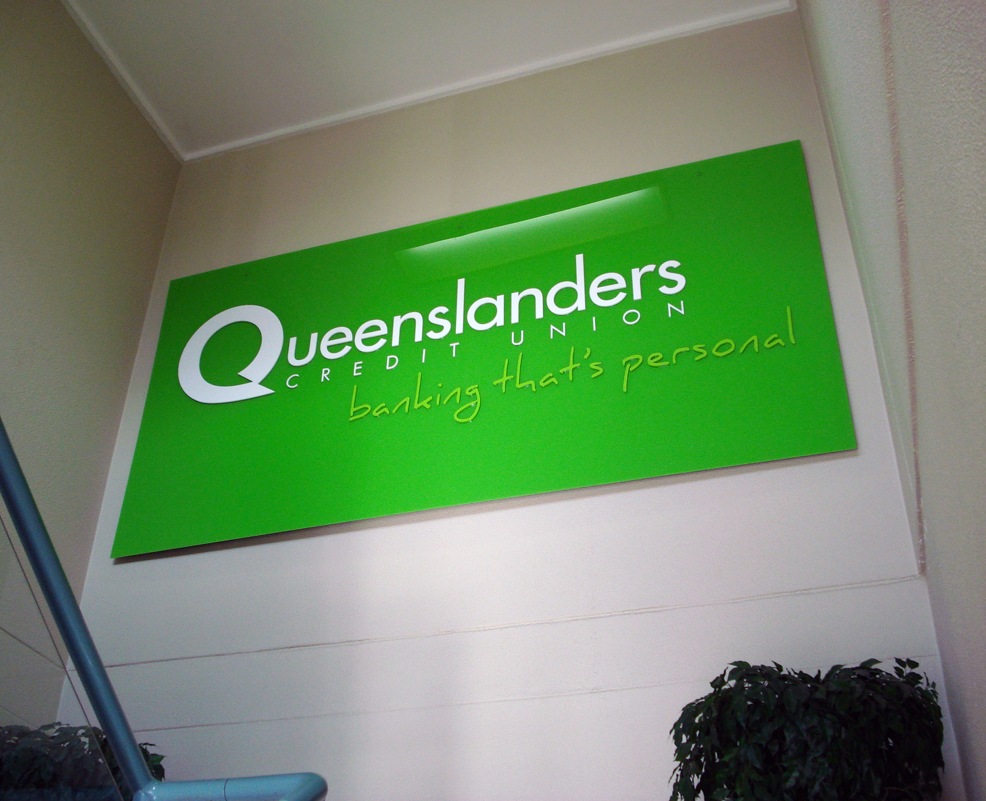 Queenslanders Credit Union reception sign with acrylic lettering