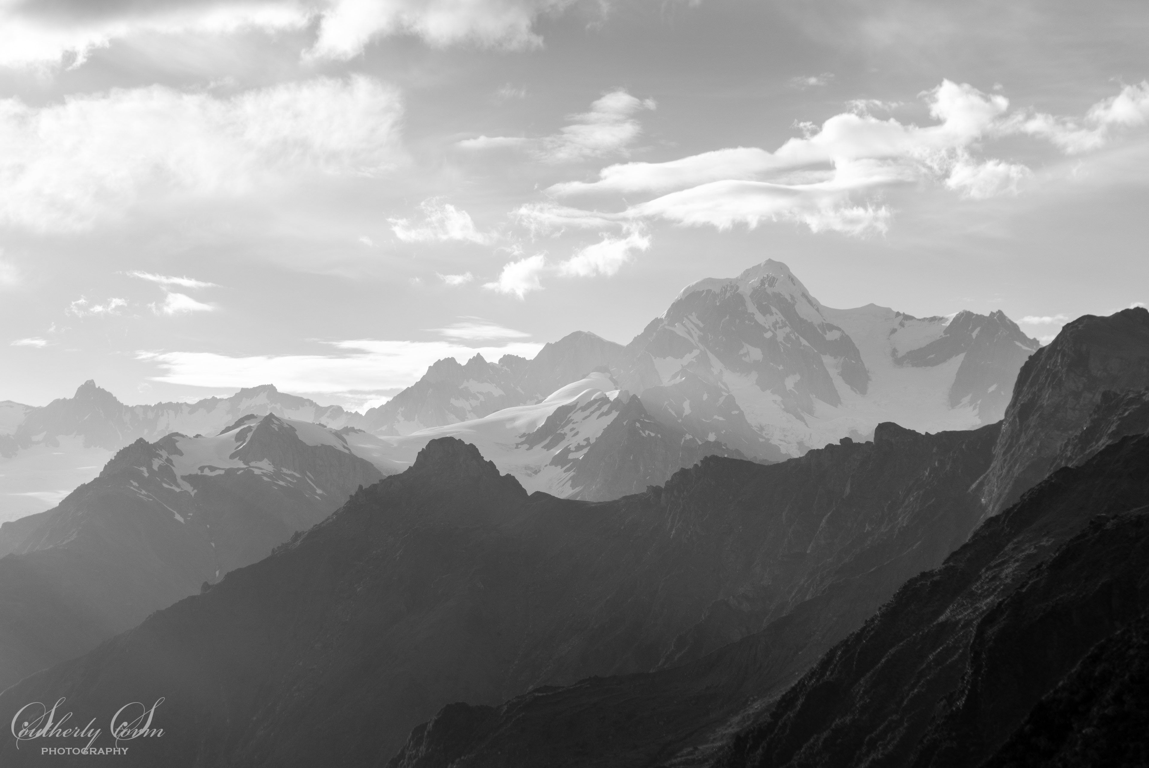 Mt Tasman in black and white