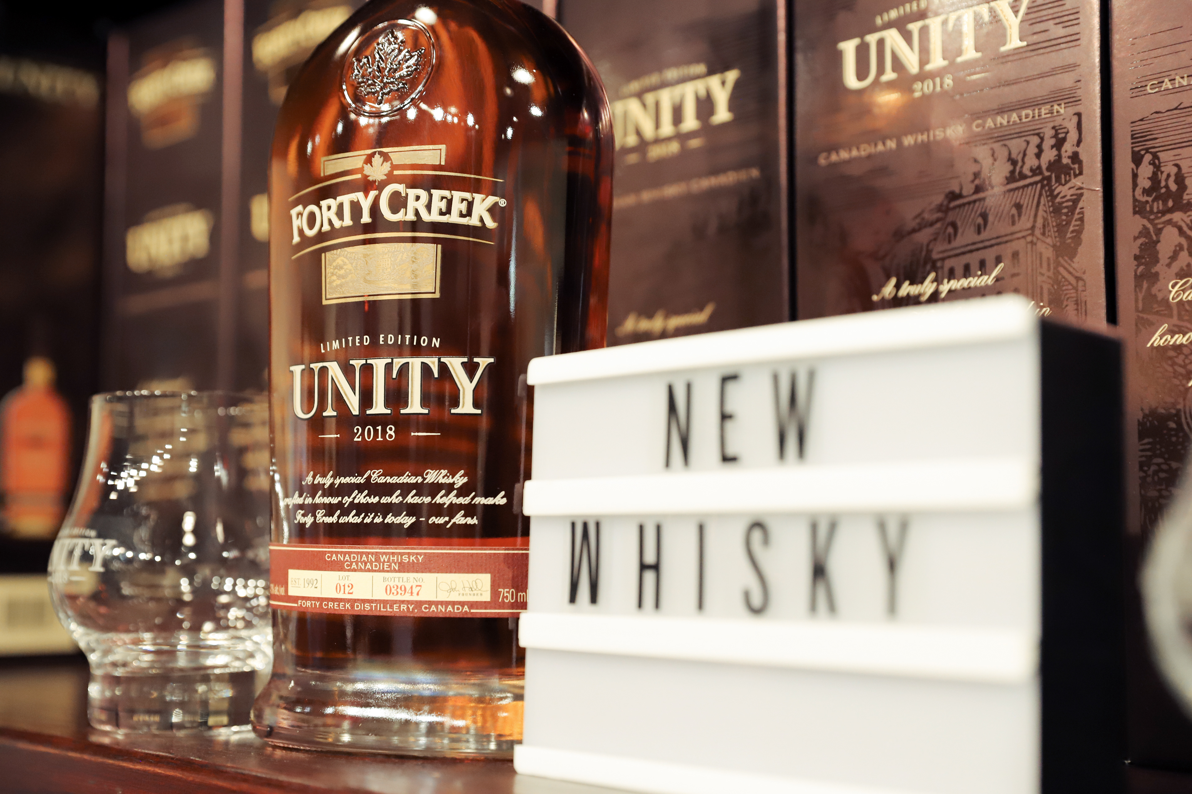 A bottle of Forty Creek Unity, the brand’s 2018 limited release whisky.