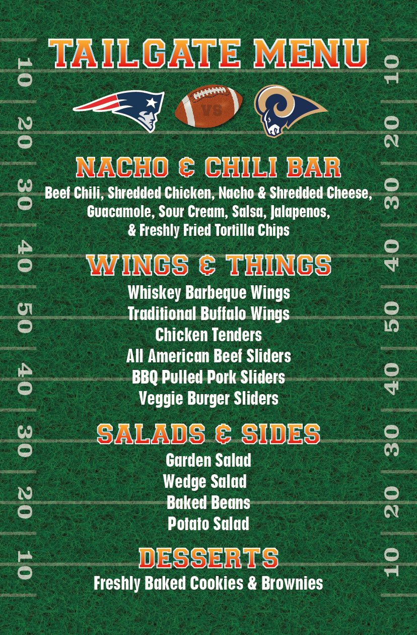 Dan Buck - Menu Design - Super Bowl Tailgate Party