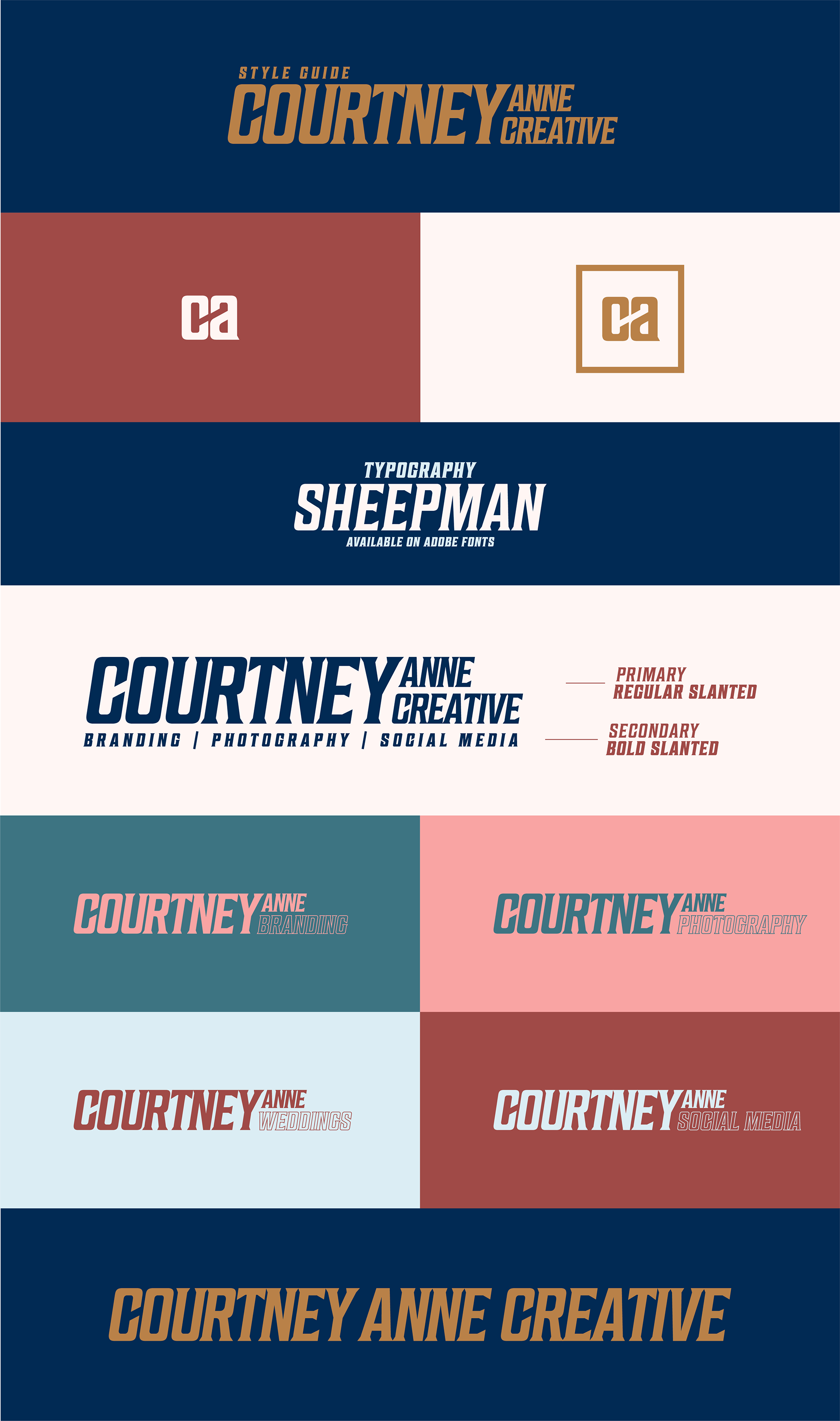 Full breakdown of the typography system and logo alternates