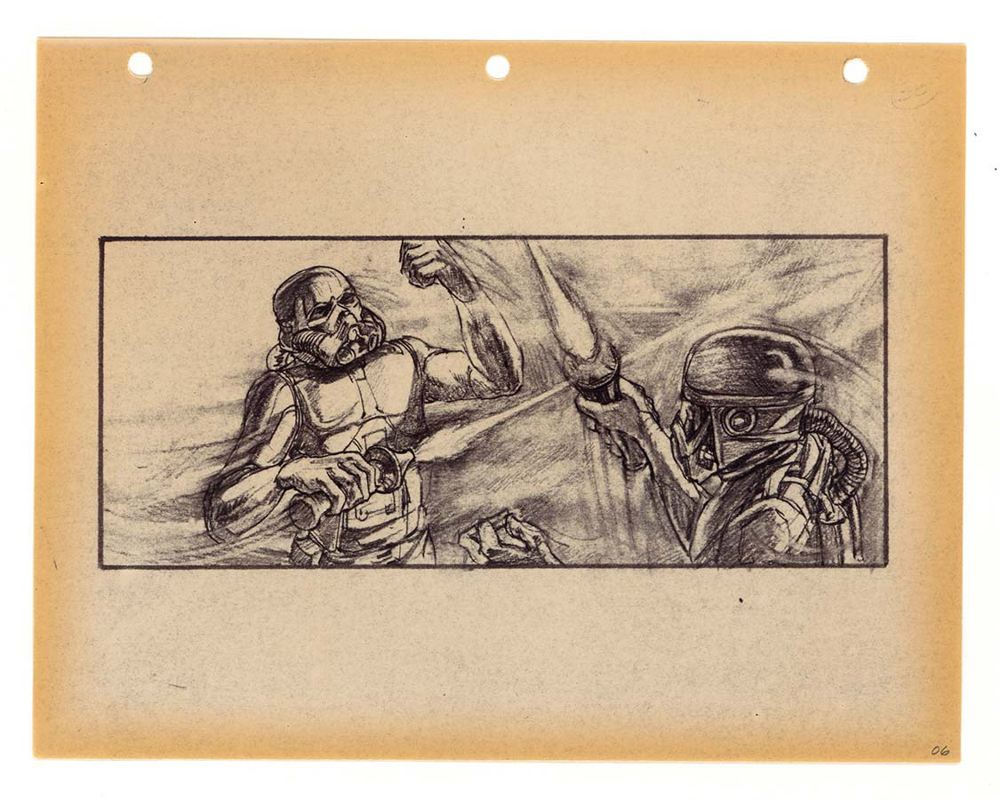 Planche du story-board de Star Wars de Georges Lucas par Alex Tavoularis © Cinémathèque française