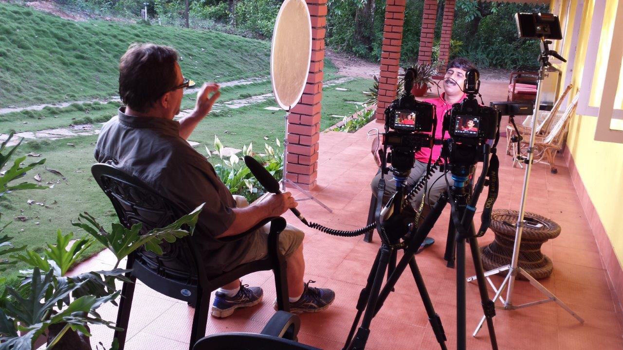Interviewing D.K. Bhaskar about conflicts between elephants and farmers.