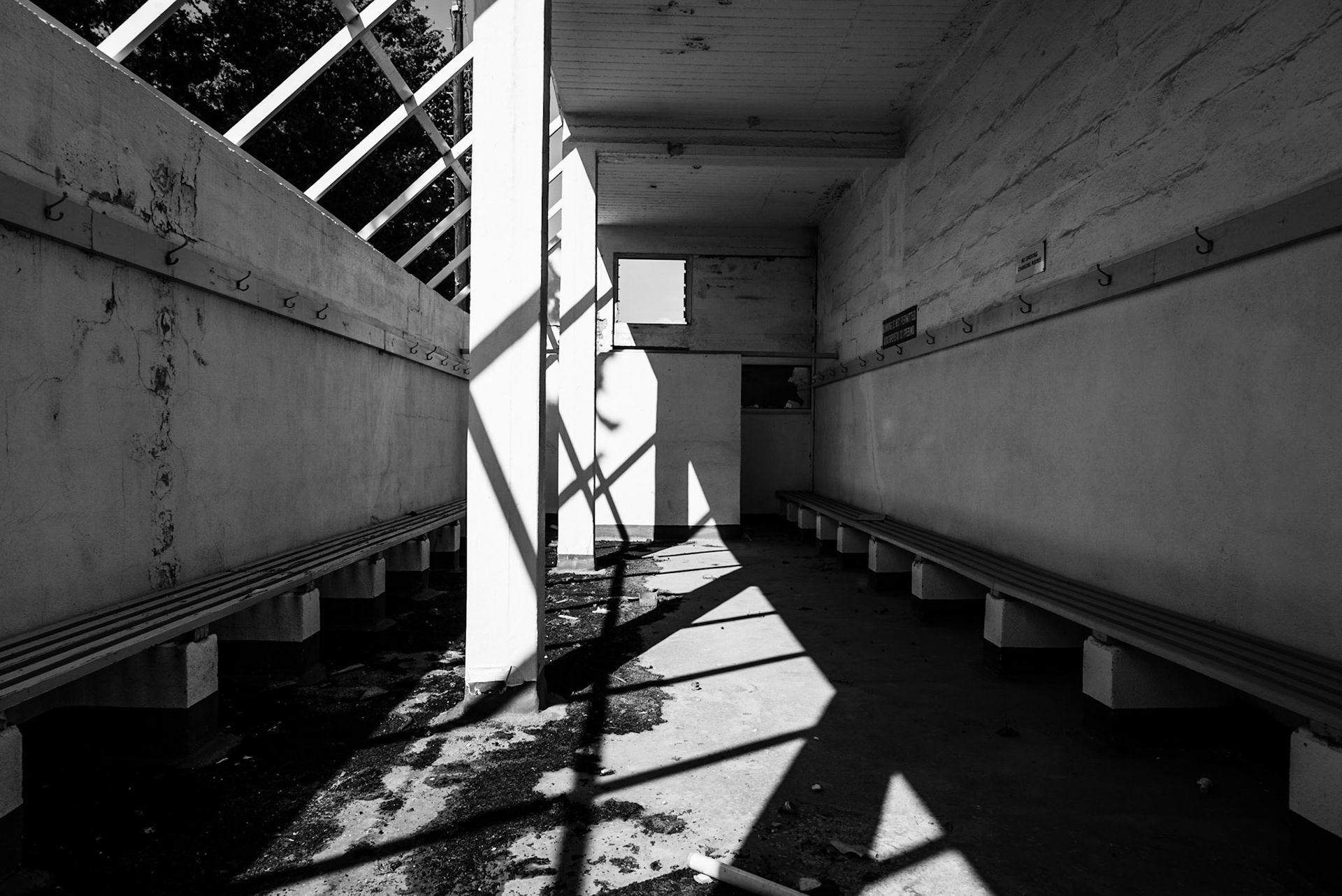 Swimming pool changing rooms at the abandoned Berengaria Village in Limassol, Cyprus