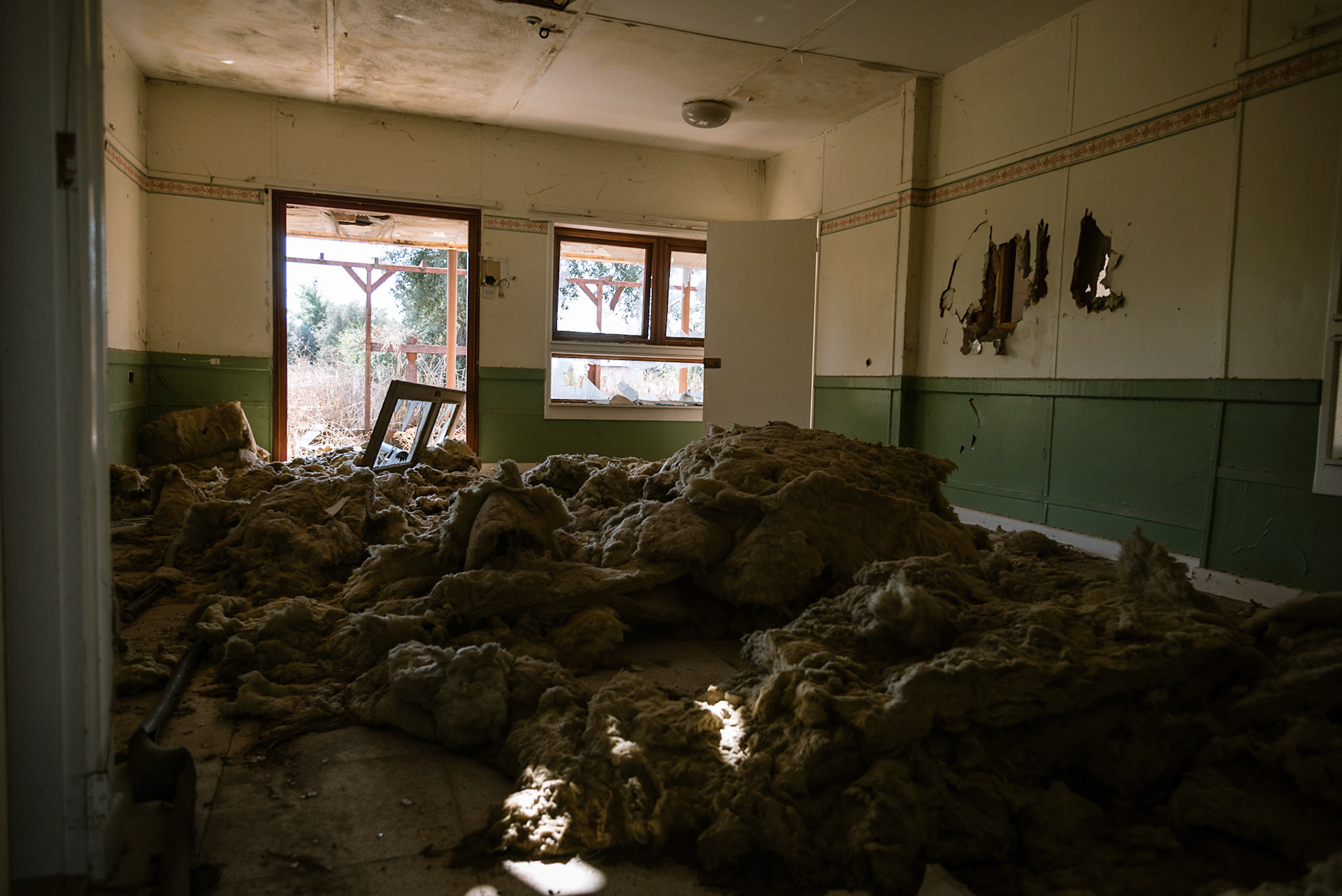 Collapsed roof in a house at the abandoned Berengaria Village in Limassol, Cyprus