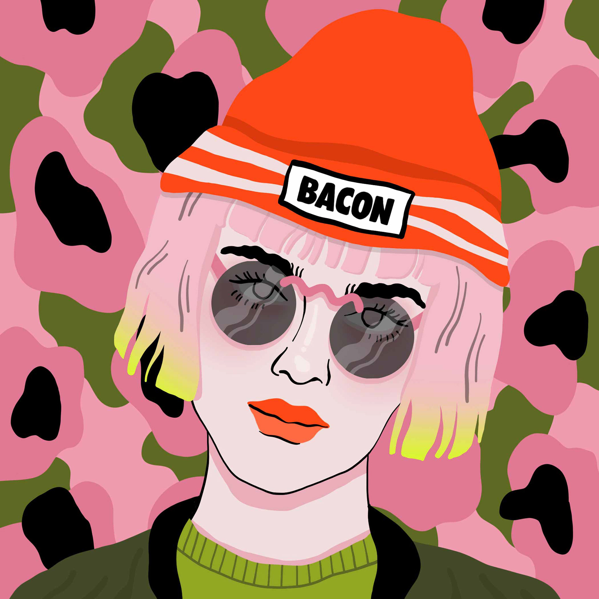 bacon girl illustration