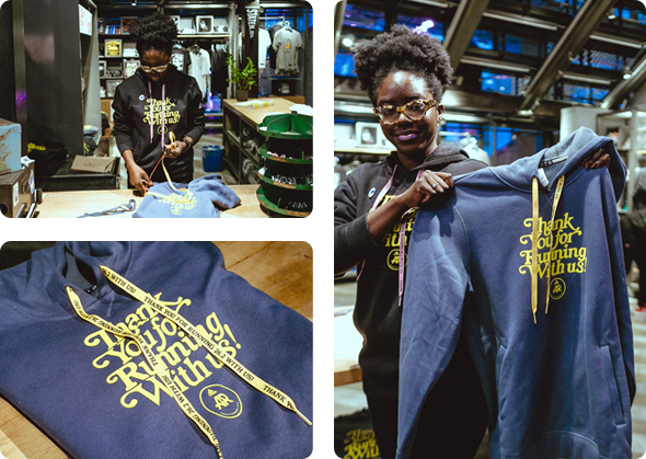 staff member incorporating custom laces into product
