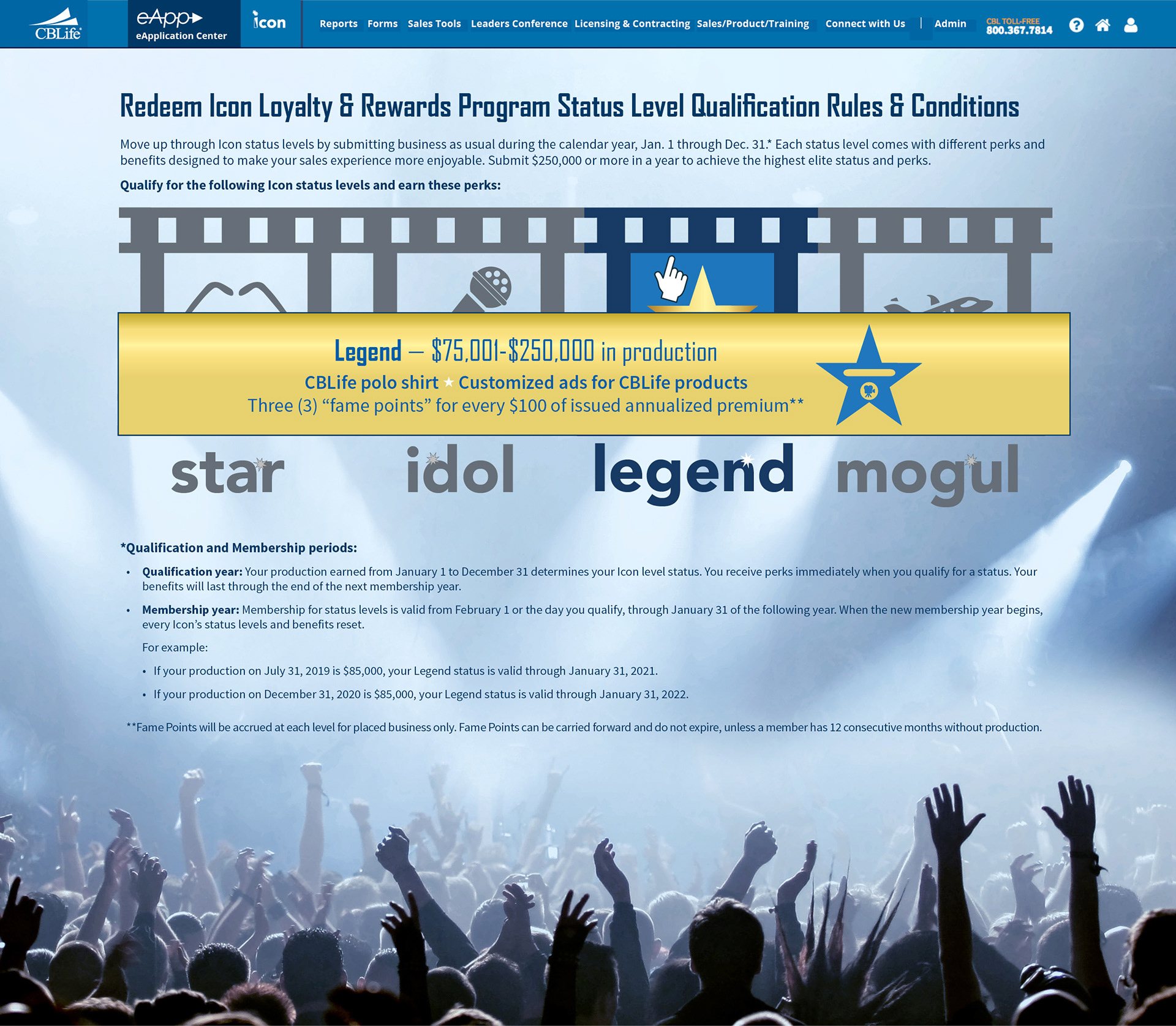 Agent loyalty program details page showing animated UI