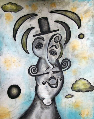 "Man with Little Hat" Acrylic, Ink, Pastel on Paper, 22x28" (Sold)