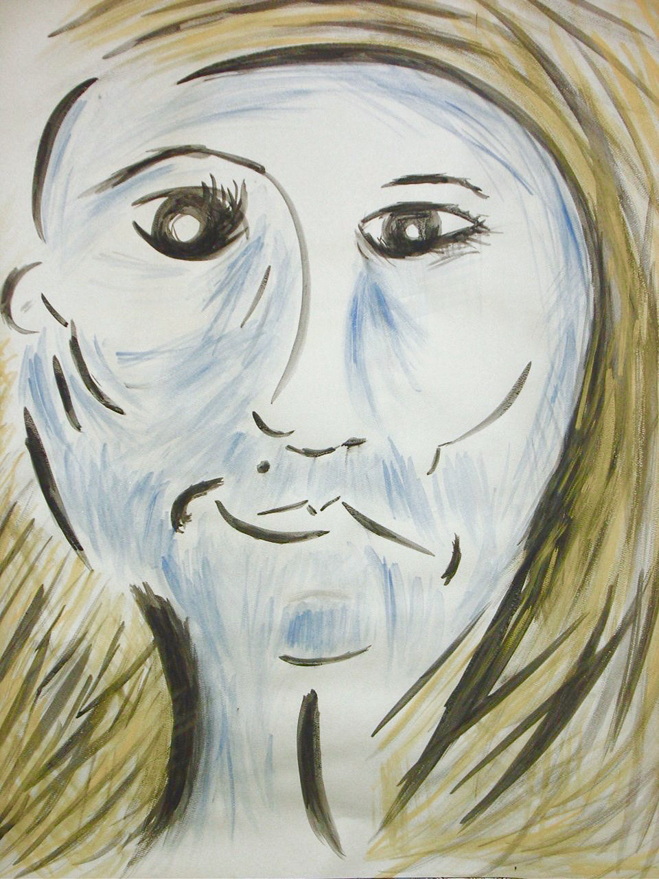 "The Smirk" Acrylic, Ink, Pastel on Paper 22x28" (Sold)