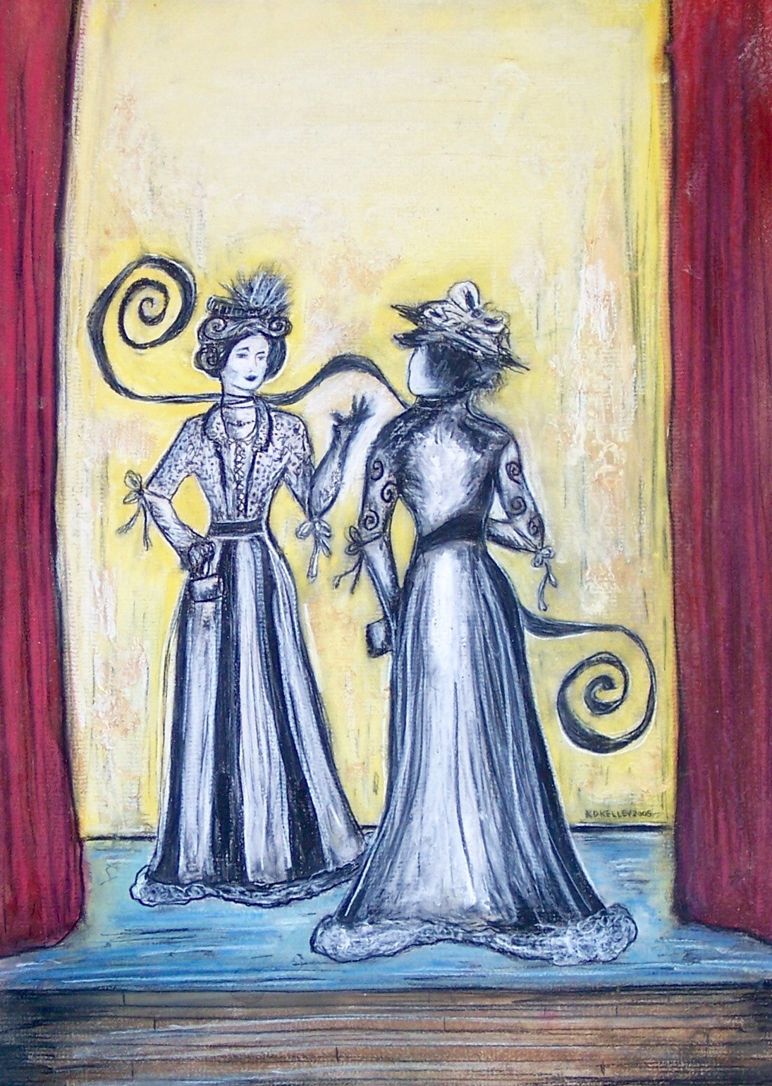 David Mamet's 'Boston Marriage' - Poster Design for the Actor's Theatre Of Washington DC; Acrylic, Ink, Pastel 16x24" (Sold)
