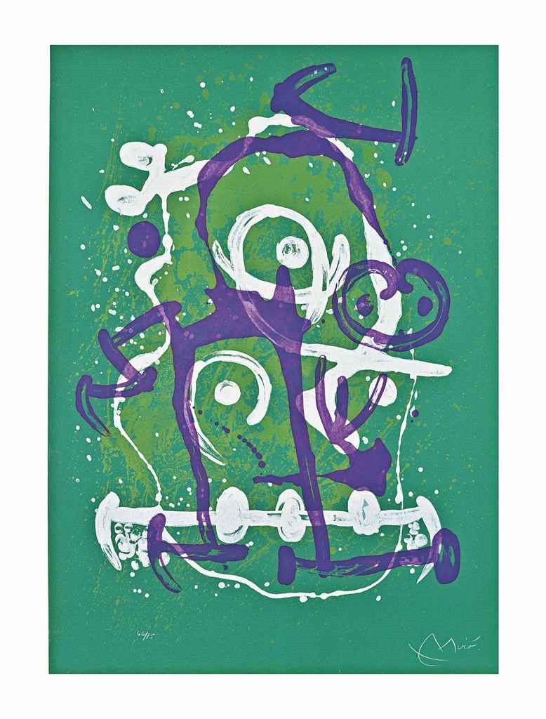 “The Illiterate Suite : Green & Violet” Lithograph in Colors, c.1969, Edition:75, Hand Signed in White Pencil LR, Image: 32.5 x 23”, Please Inquire