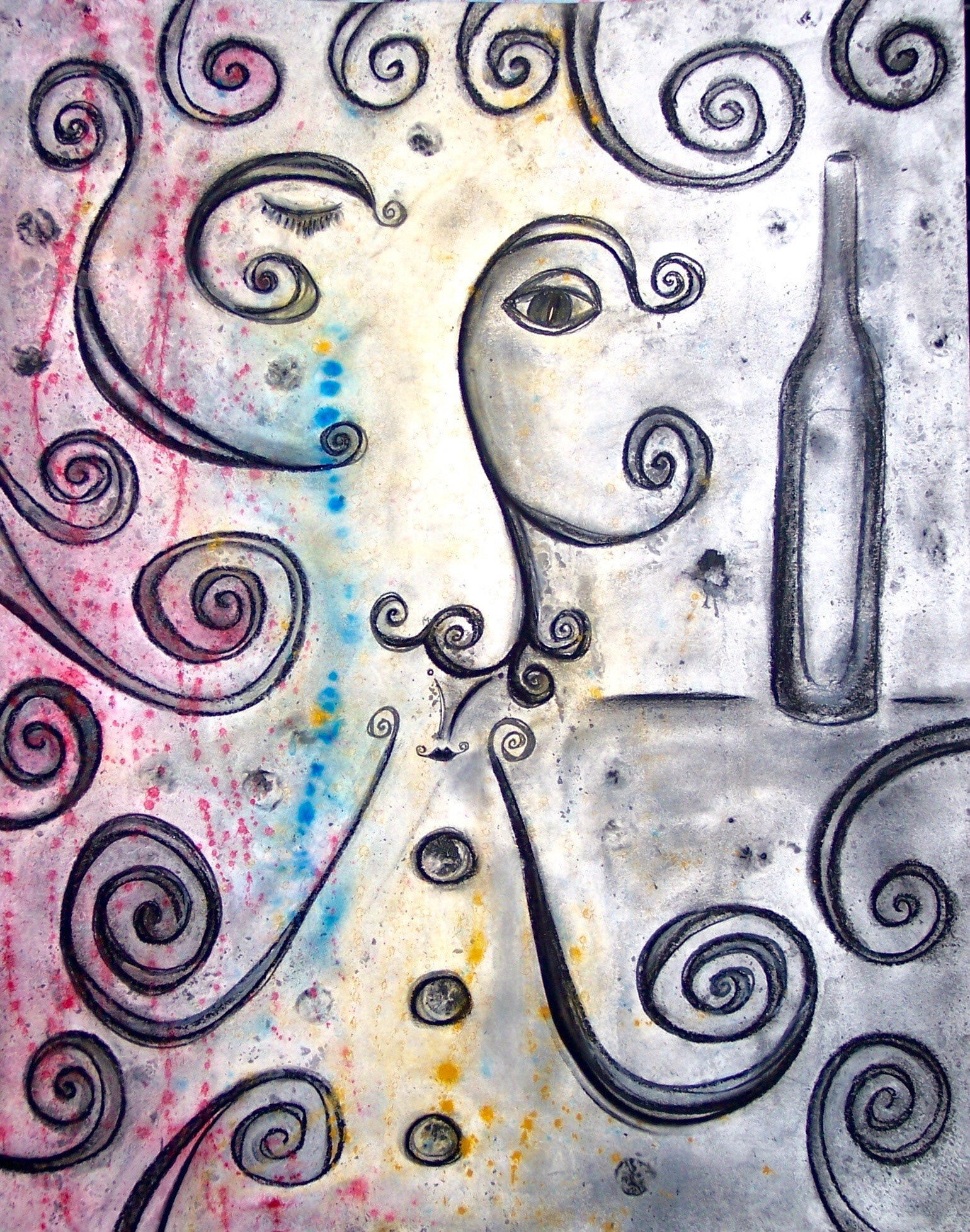"Pucker Up" Acrylic, Ink, Pastel on Paper 22x28"