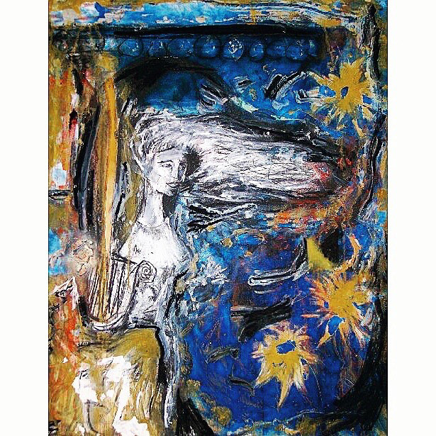 "The Harpist Of The Night" Acrylic, Ink, Pastel on Paper 22x28"