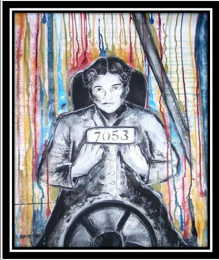 "Rosa Parks" Acrylic, Ink, Pastel on Paper, 22x28"