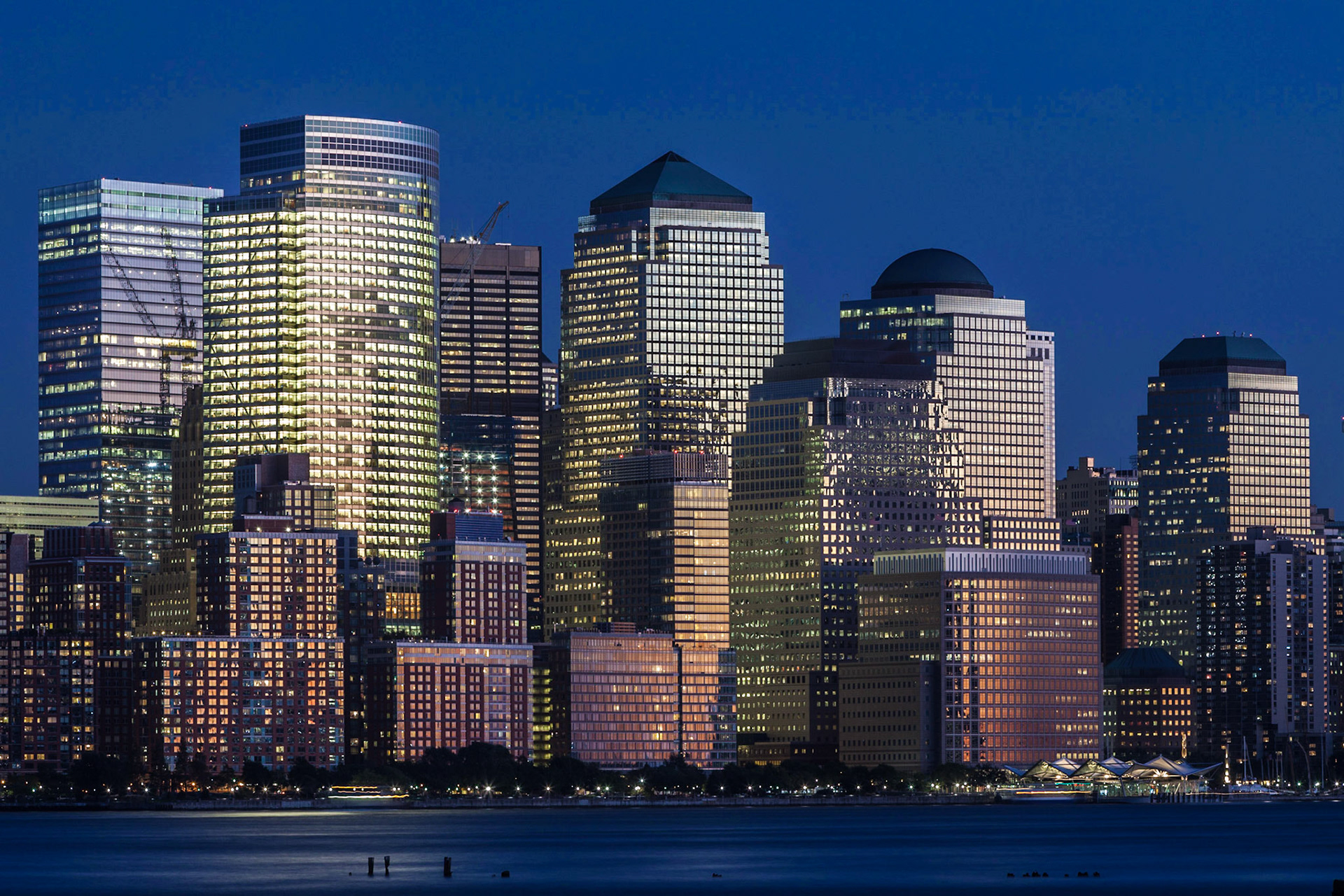 View from the Hoboken Terminal towards the Financial District in Lower Manhattan