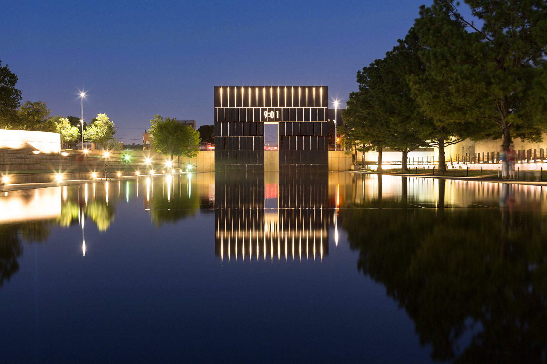 The Oklahoma City National Memorial at night