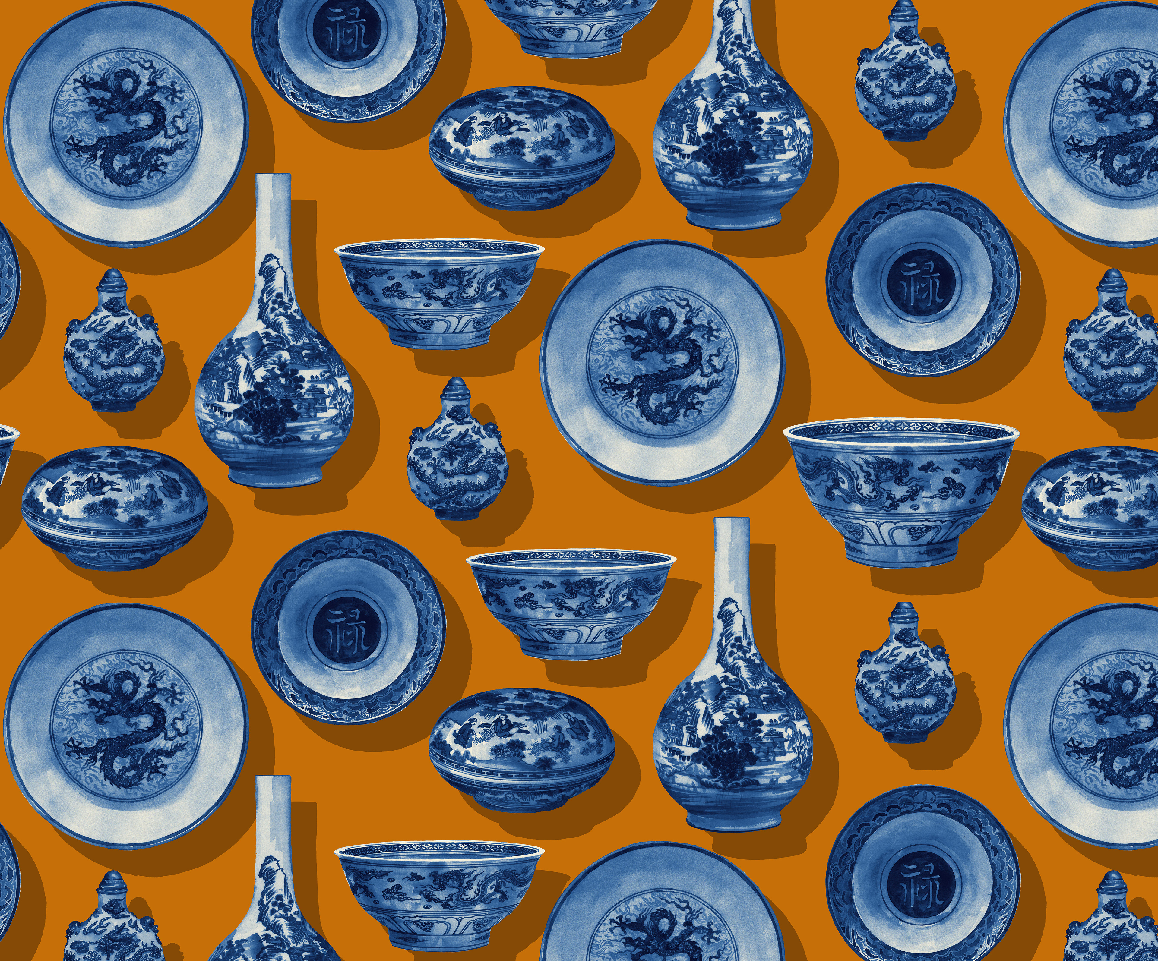Asian Porcelain_Royal on orange