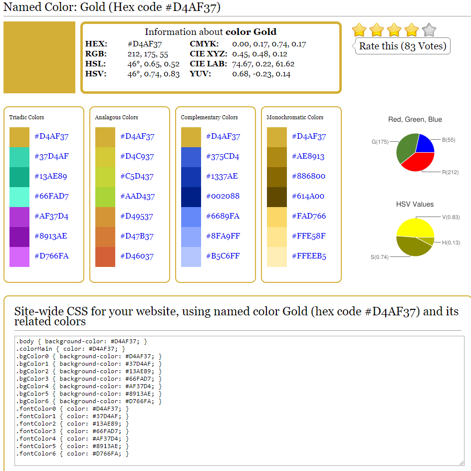 Hex Codes for gold font options