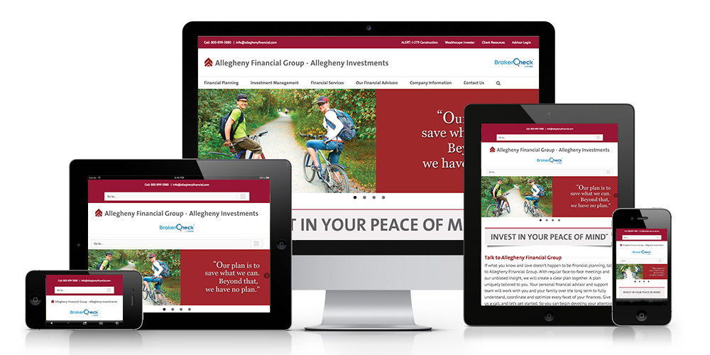 The Allegheny Financial Group responsive website displayed on a desktop, laptop, tablet and smartphone