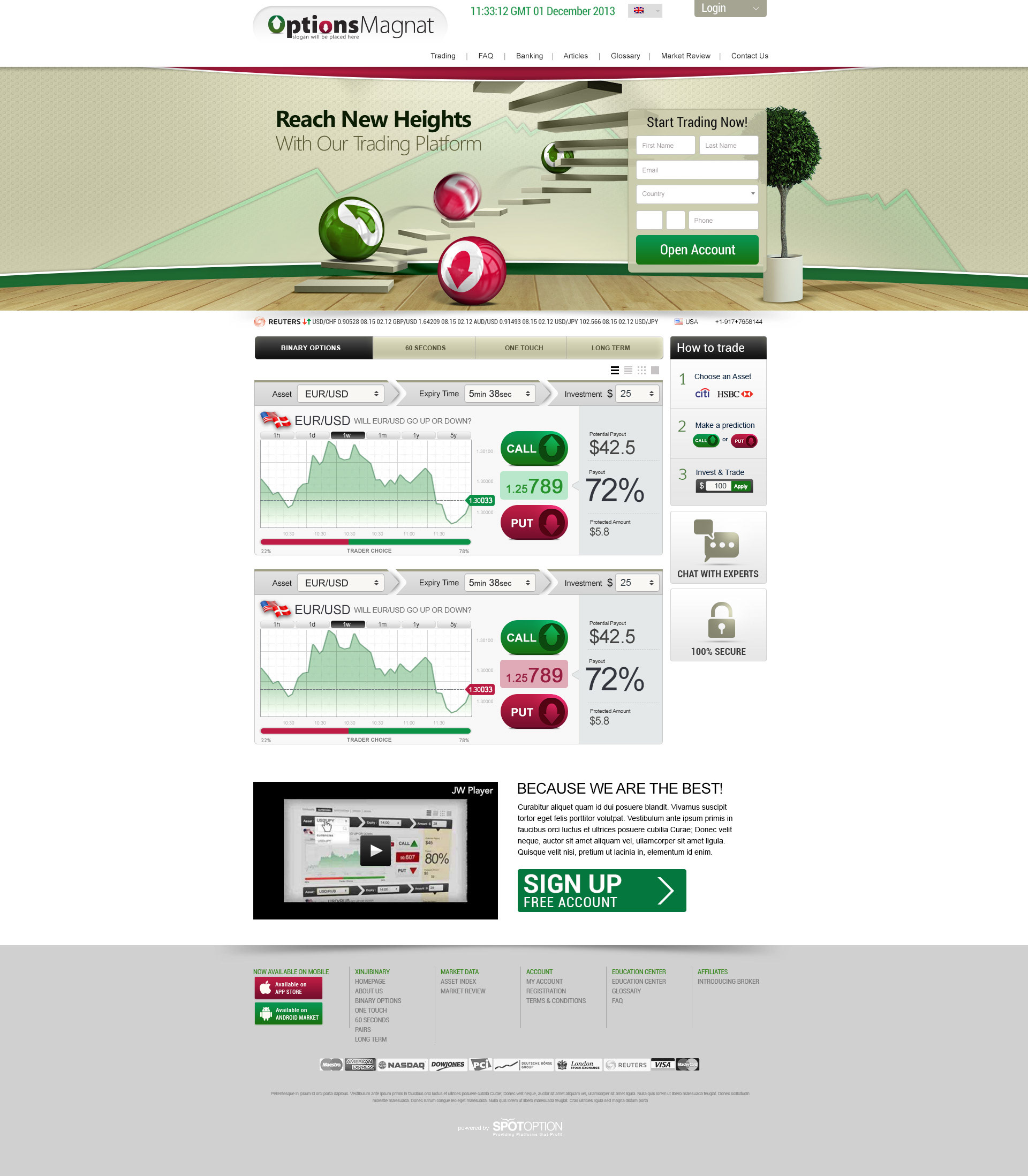 Binary options website design