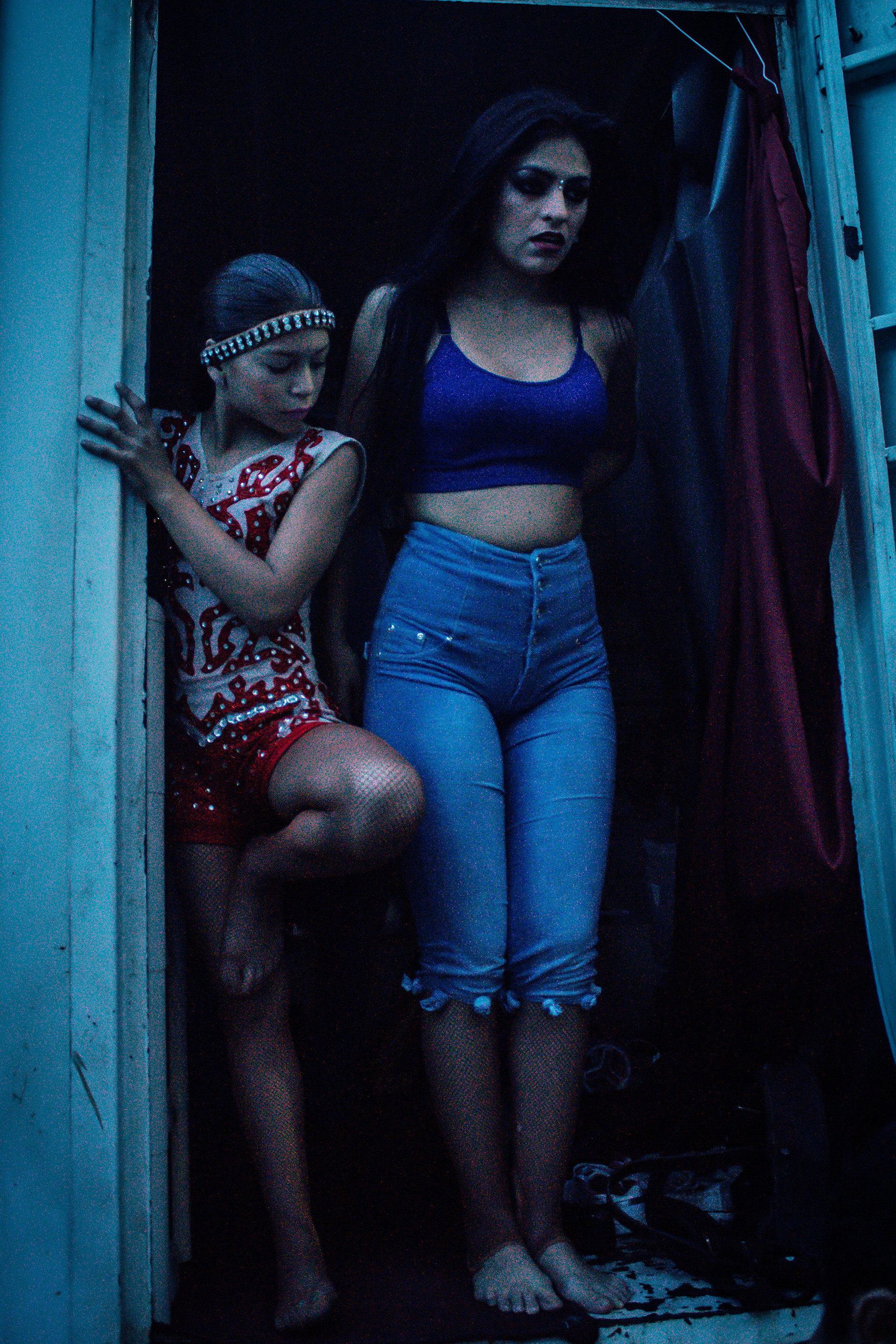 The two aerial sisters at the dressing trailer, after the last show of the day. Caracas 2015