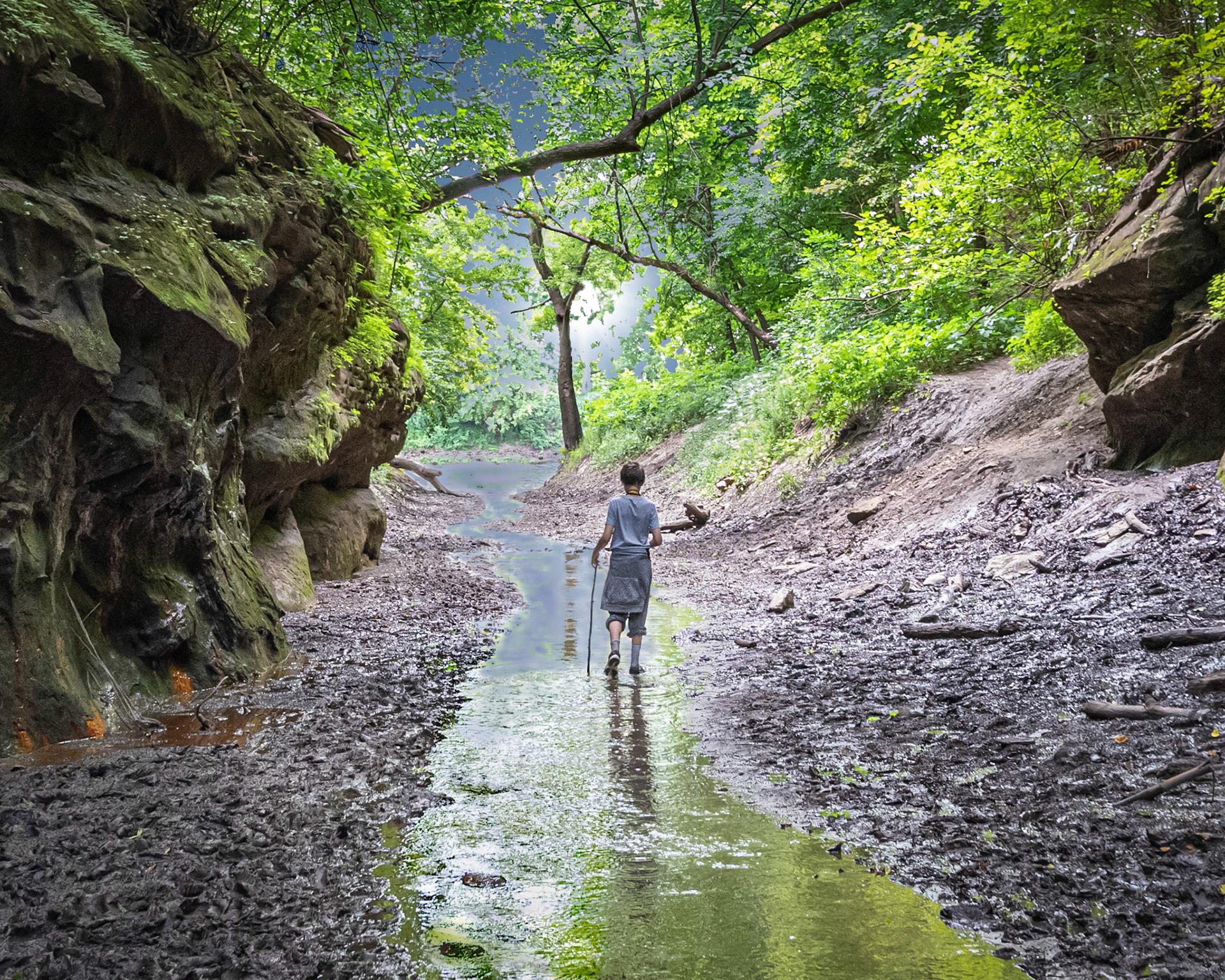 Wading the creek, Matthiessen state Park